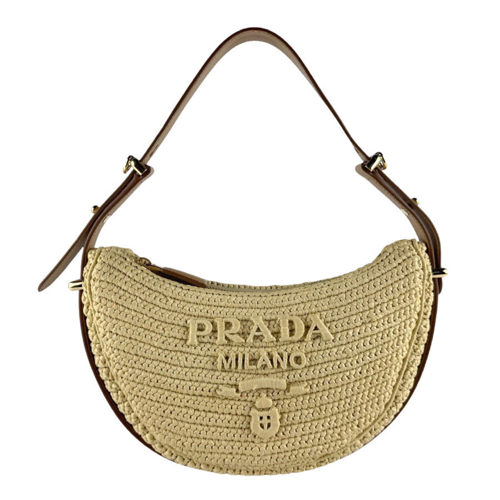 Prada Brown Leather Viscose Handbag Shoulder Bag (Pre-Owned)