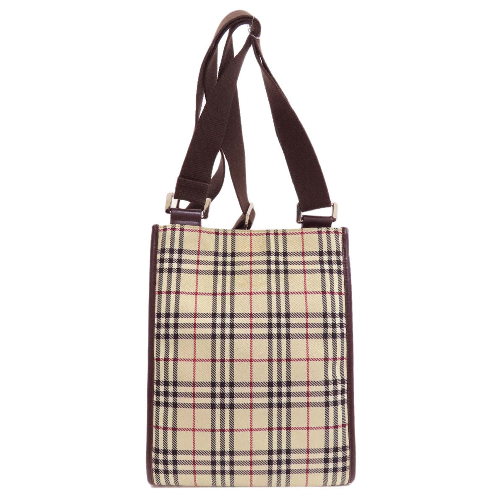 Burberry Beige Brown Canvas Leather Shoulder Bag (Pre-Owned)