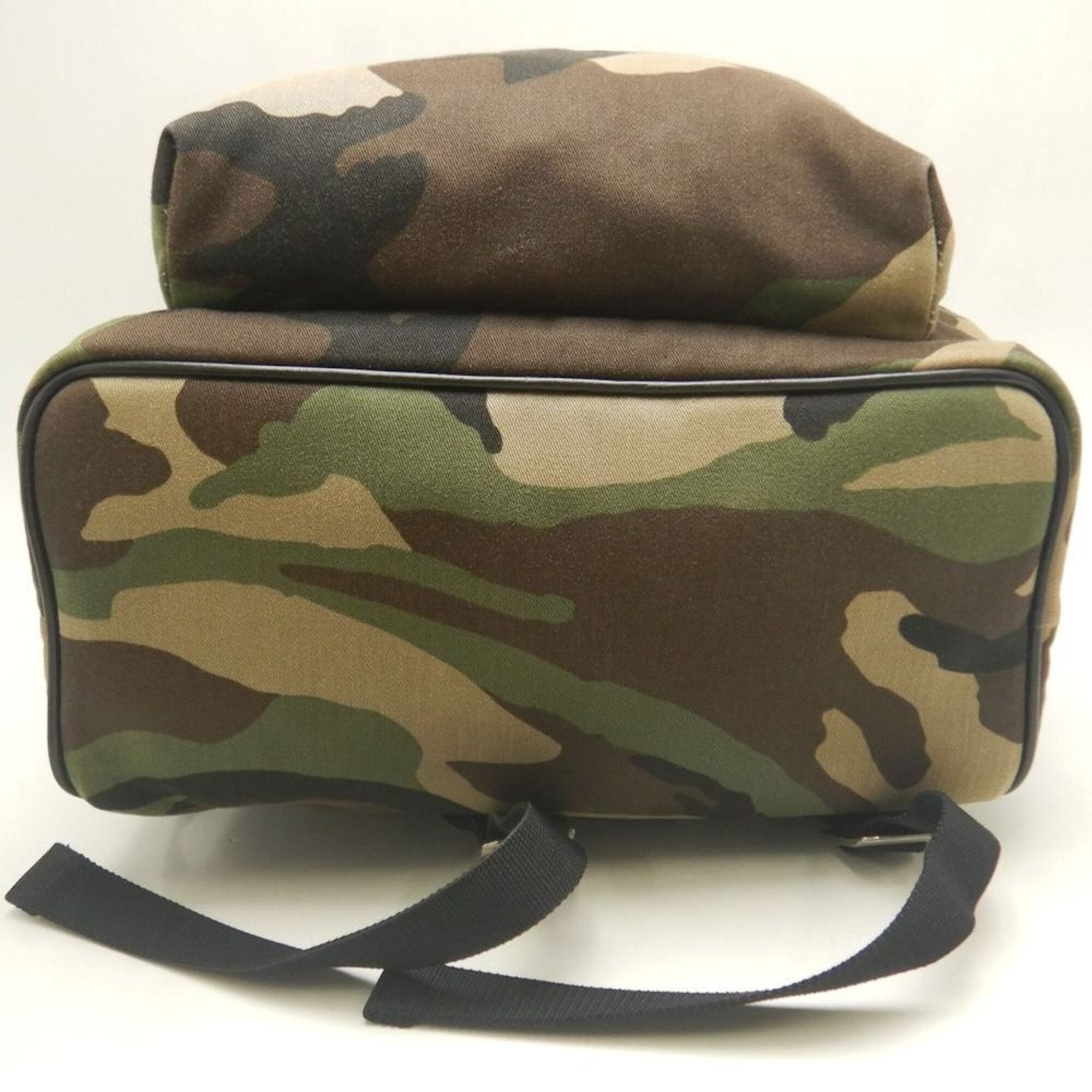Yves Saint Laurent Camouflage Khaki Canvas Leather Backpack (Pre-Owned)