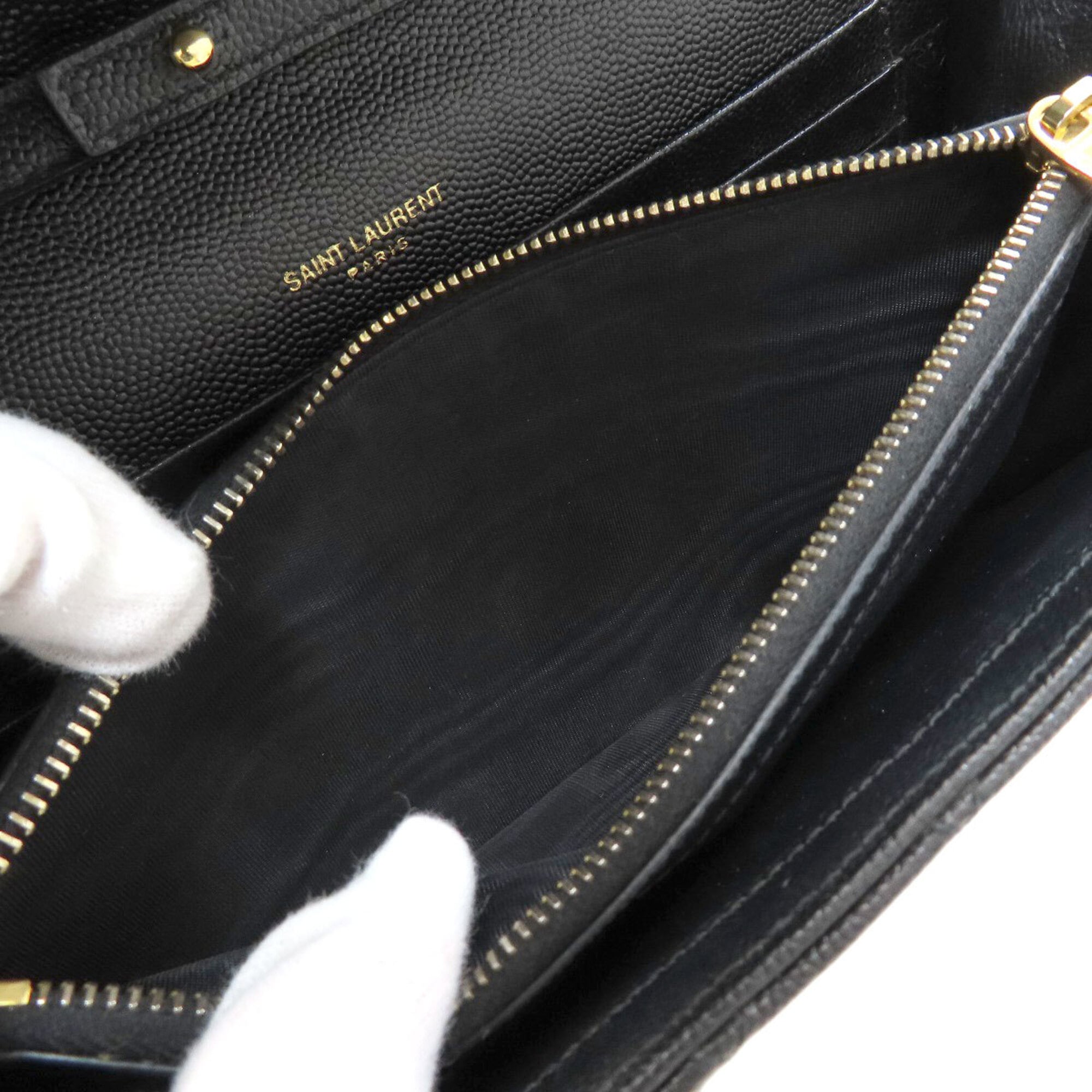 Yves Saint Laurent Black Leather Chain/Shoulder Wallet (Pre-Owned)