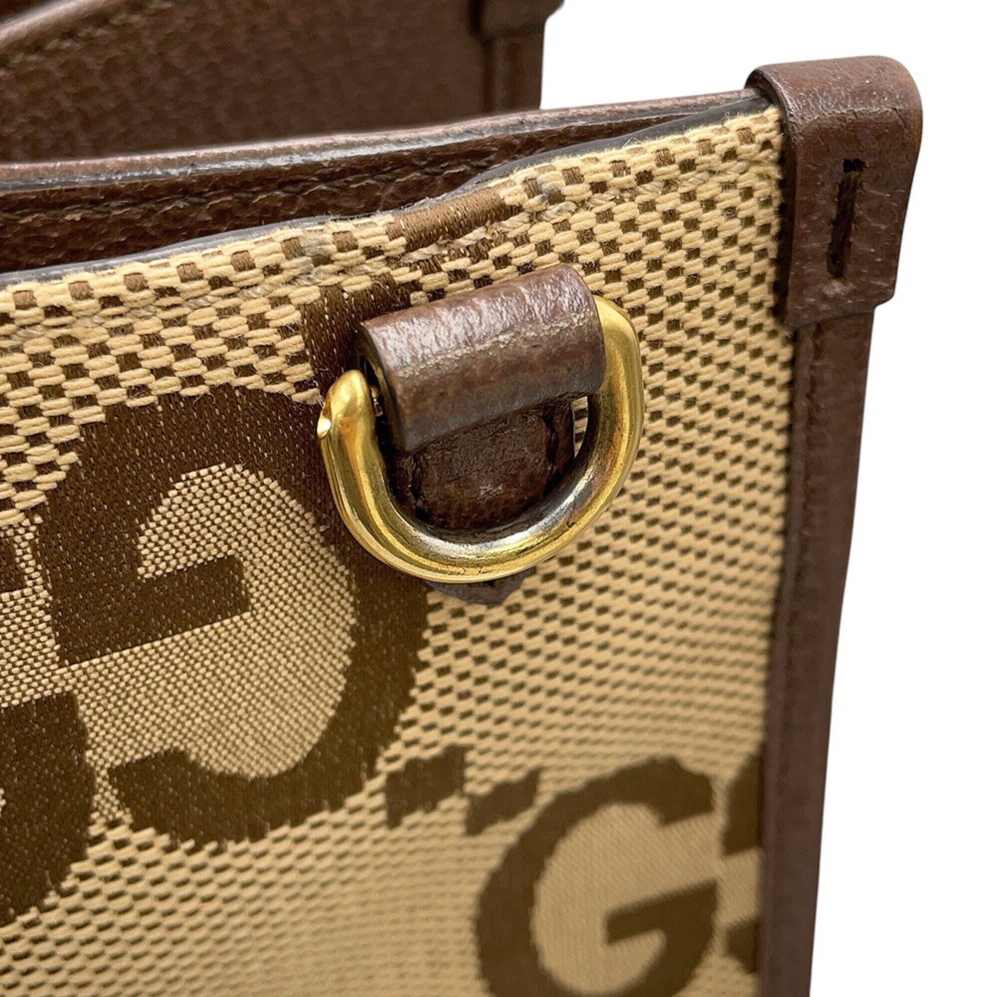 Gucci Beige Brown Canvas Leather Shoulder Bag Tote Bag (Pre-Owned)