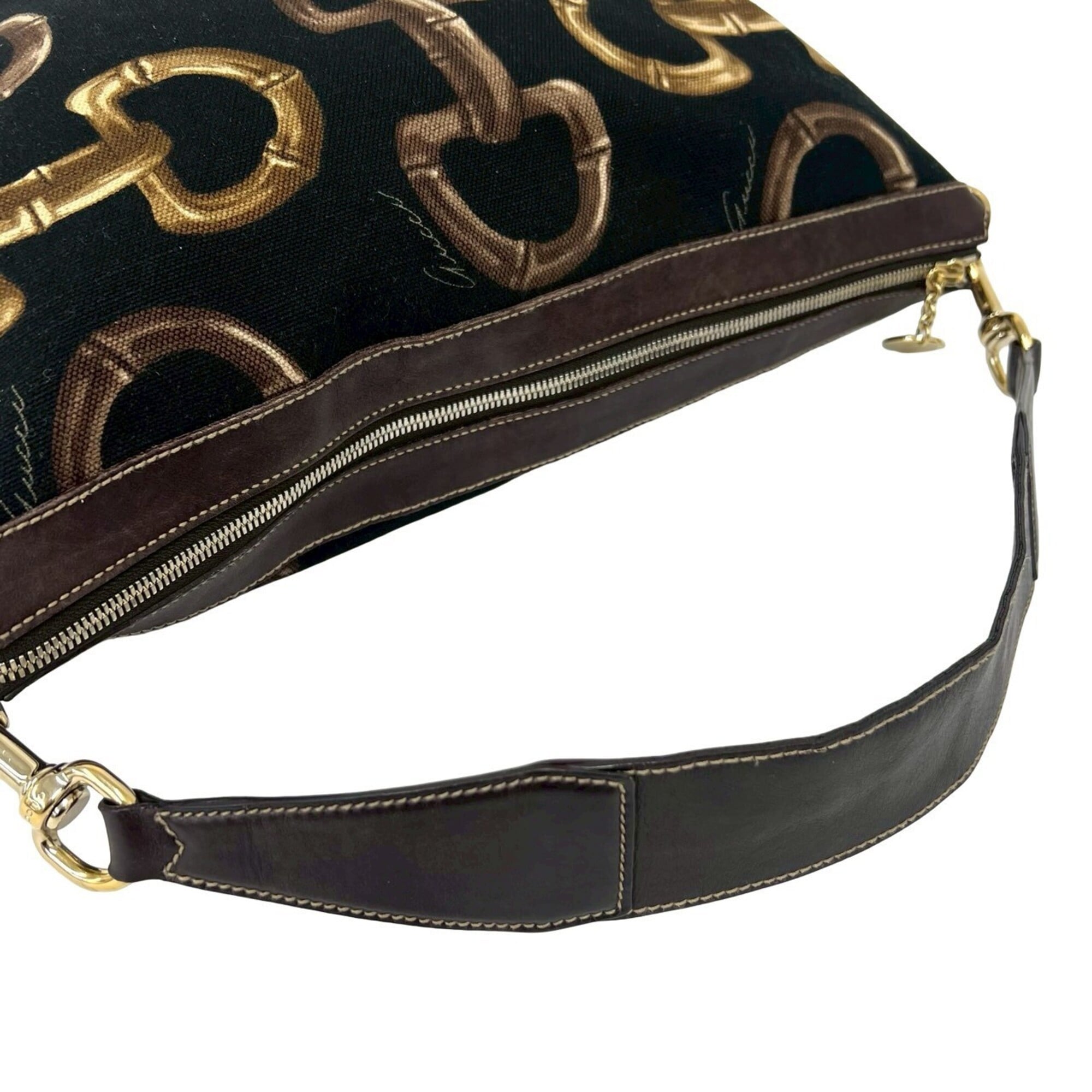 Gucci Black Canvas Leather Handbag Shoulder Bag Tote Bag (Pre-Owned)