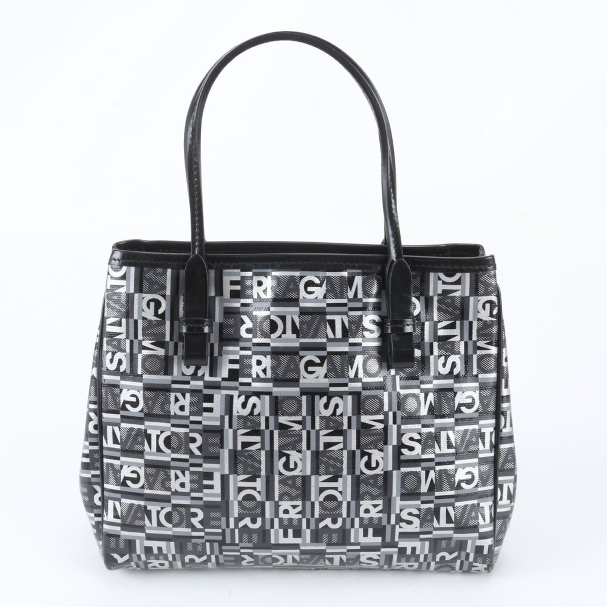 Salvatore Ferragamo Silver Leather Coated Canvas Handbag Shoulder Bag Tote Bag (Pre-Owned)