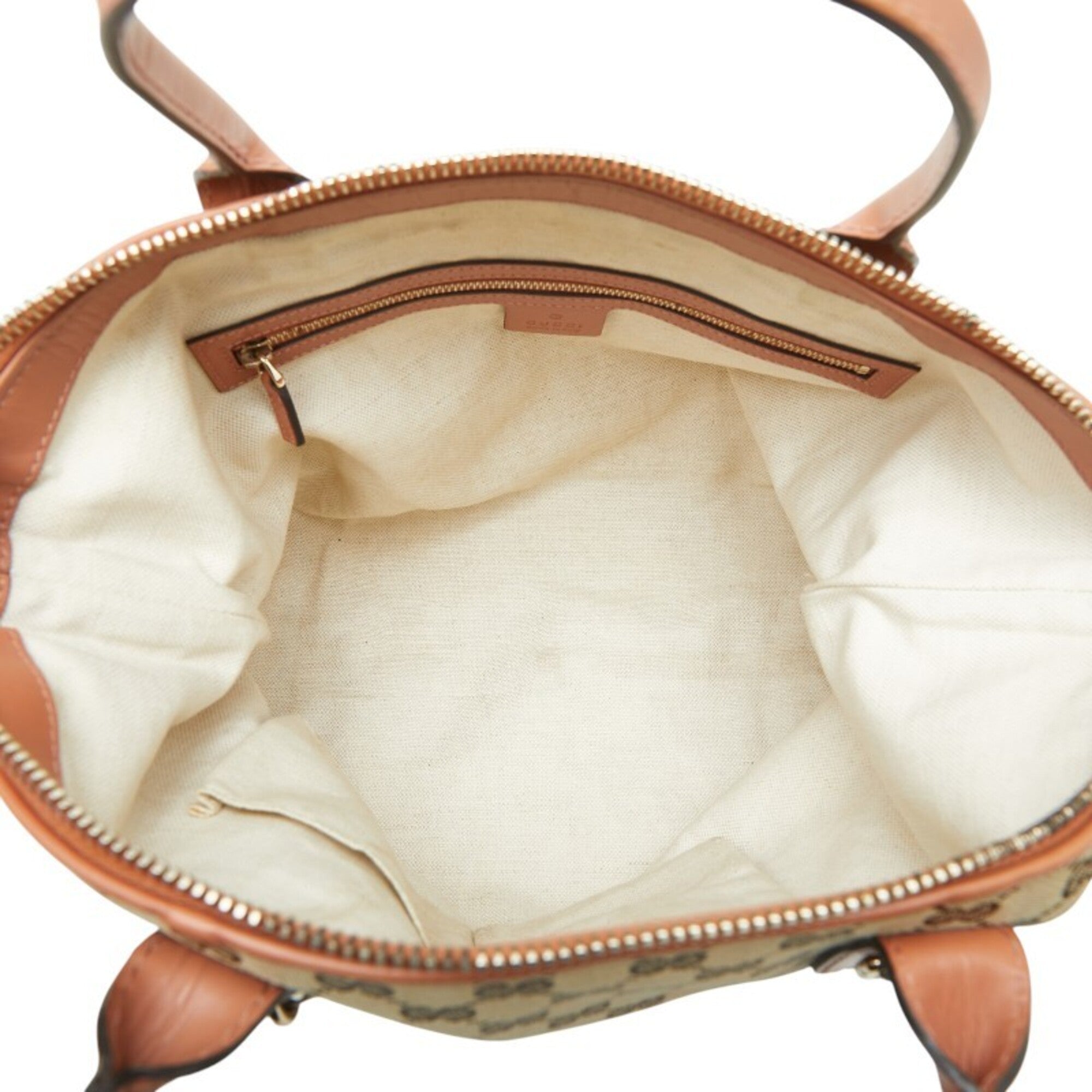 Gucci Beige Orange Canvas Leather Handbag Shoulder Bag (Pre-Owned)