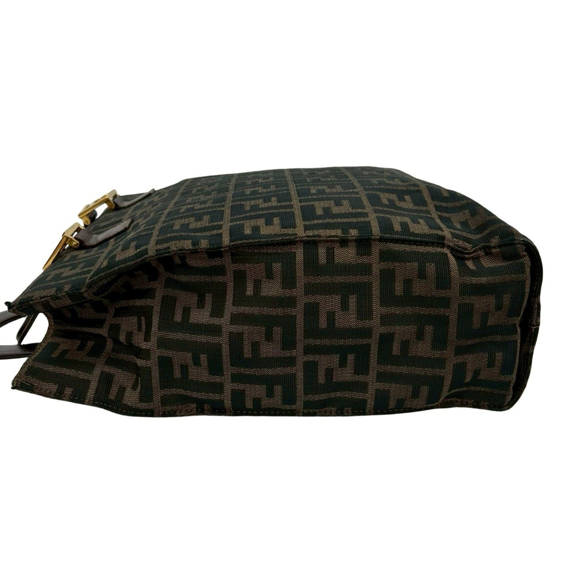Fendi Black Brown Khaki Canvas Leather Handbag Tote Bag (Pre-Owned)