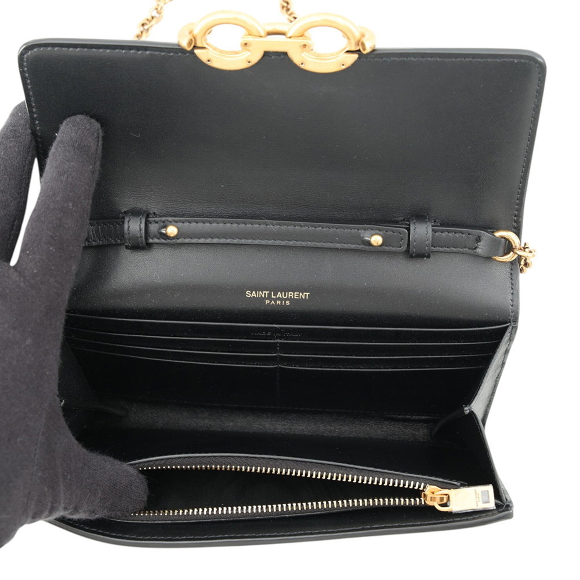 Yves Saint Laurent Black Leather Chain/Shoulder Wallet (Pre-Owned)