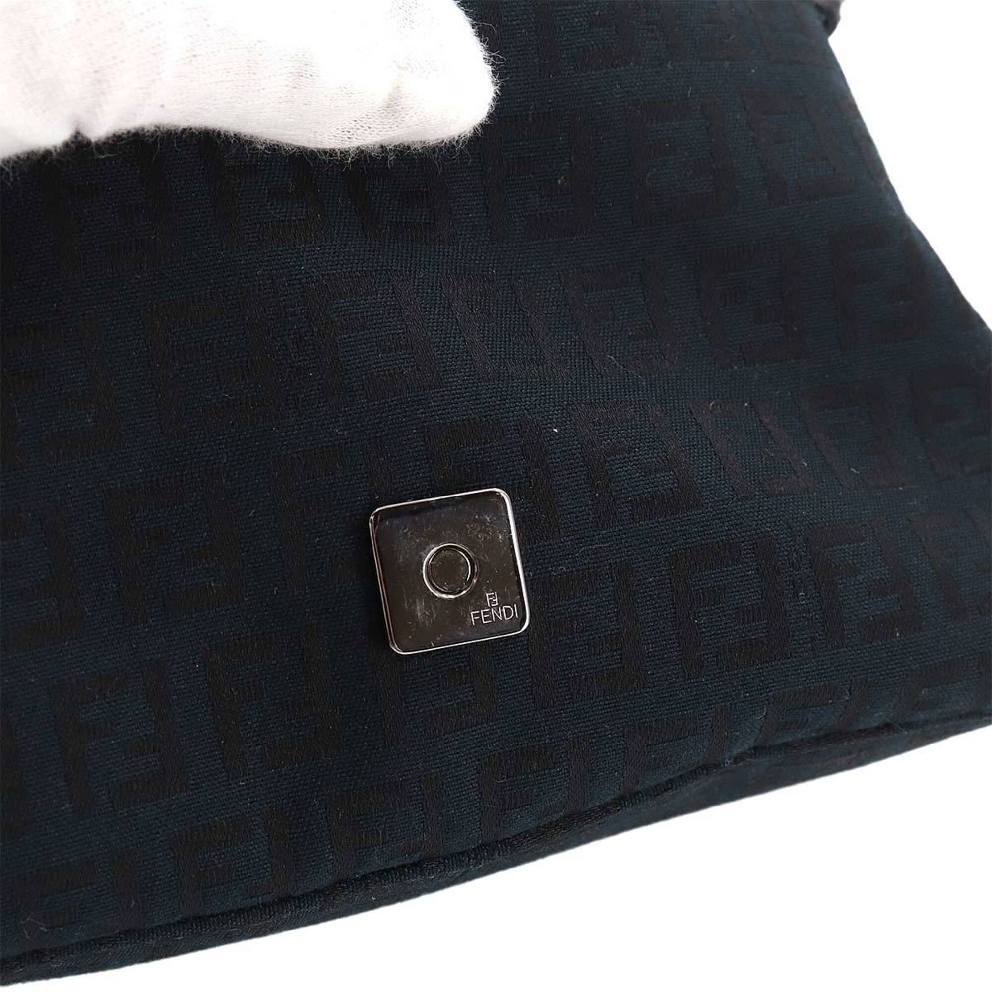 Fendi Zucchino Black Canvas Leather Baguette Bag Handbag Shoulder Bag (Pre-Owned)