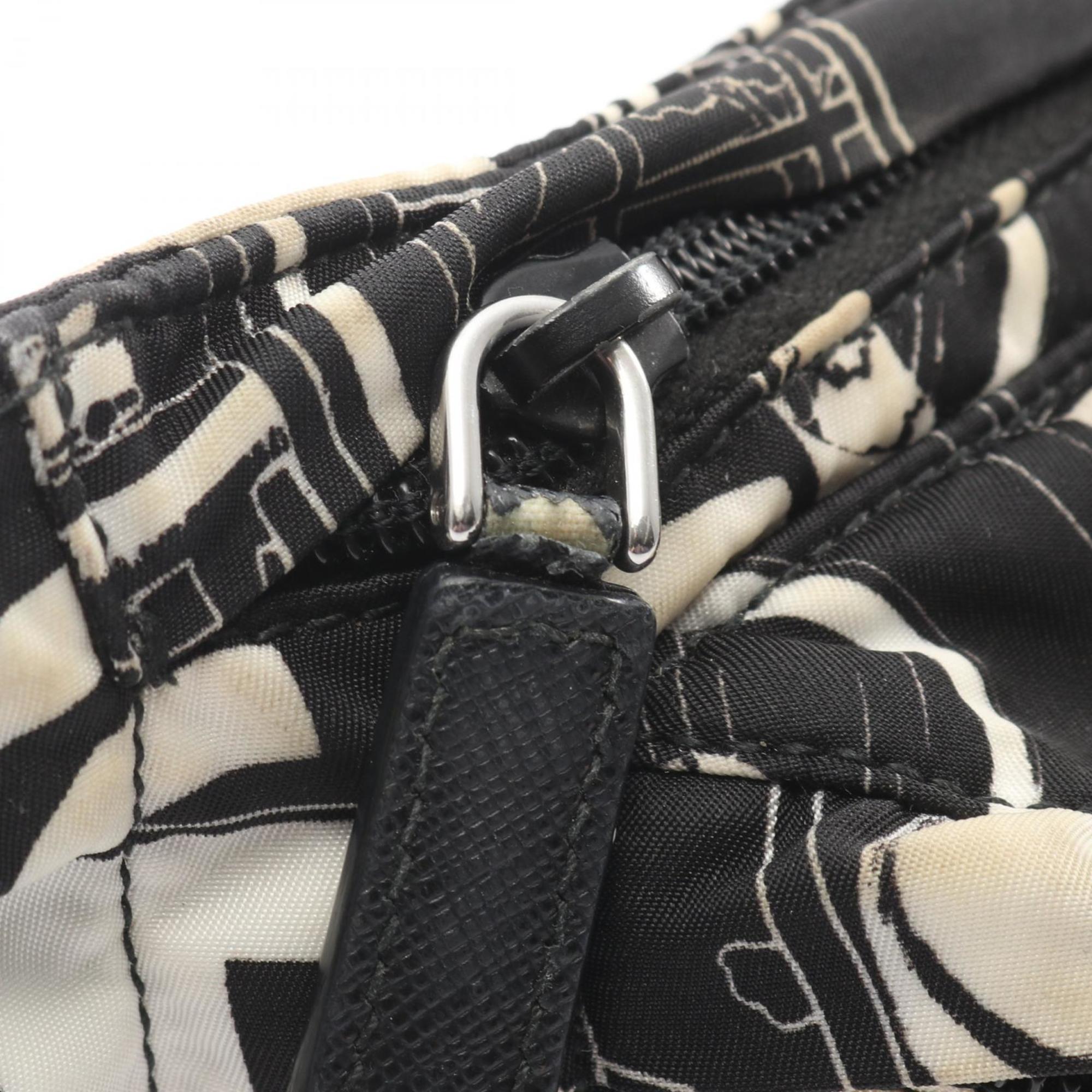 Prada Black White Nylon Leather Fanny Pack Handbag Sling Bag (Pre-Owned)