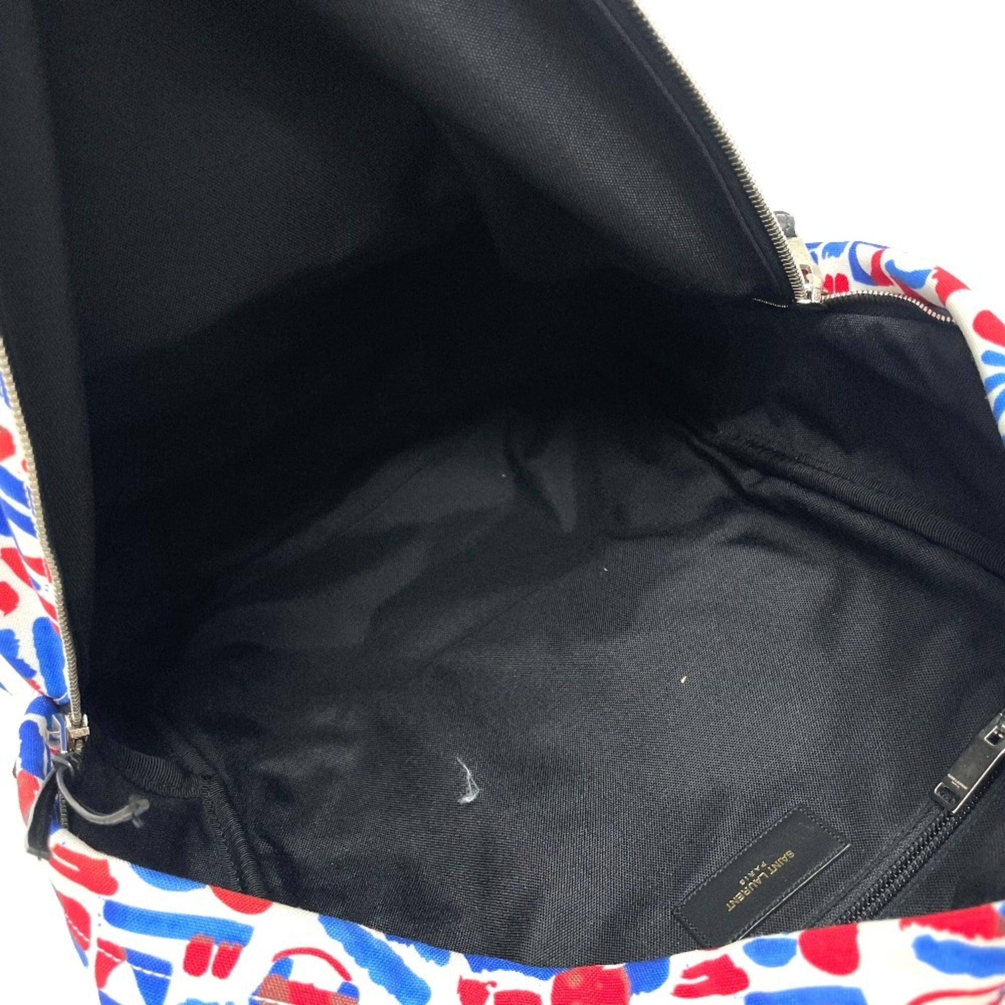 Saint Laurent Blue Red Color White Leather Canvas Backpack (Pre-Owned)