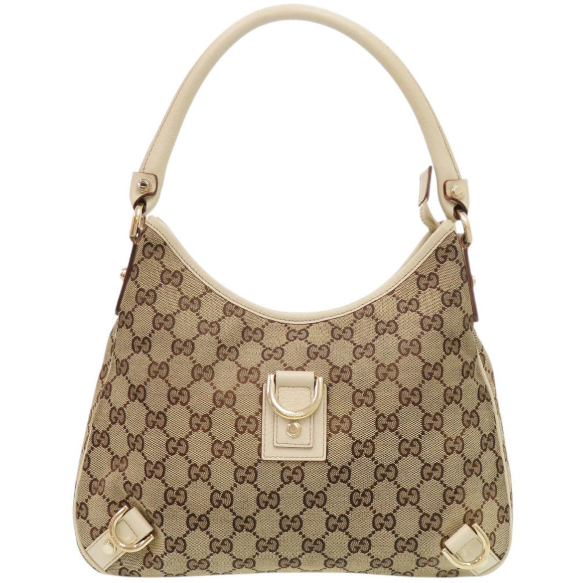 Gucci Beige White Gg Canvas Leather Shoulder Bag (Pre-Owned)