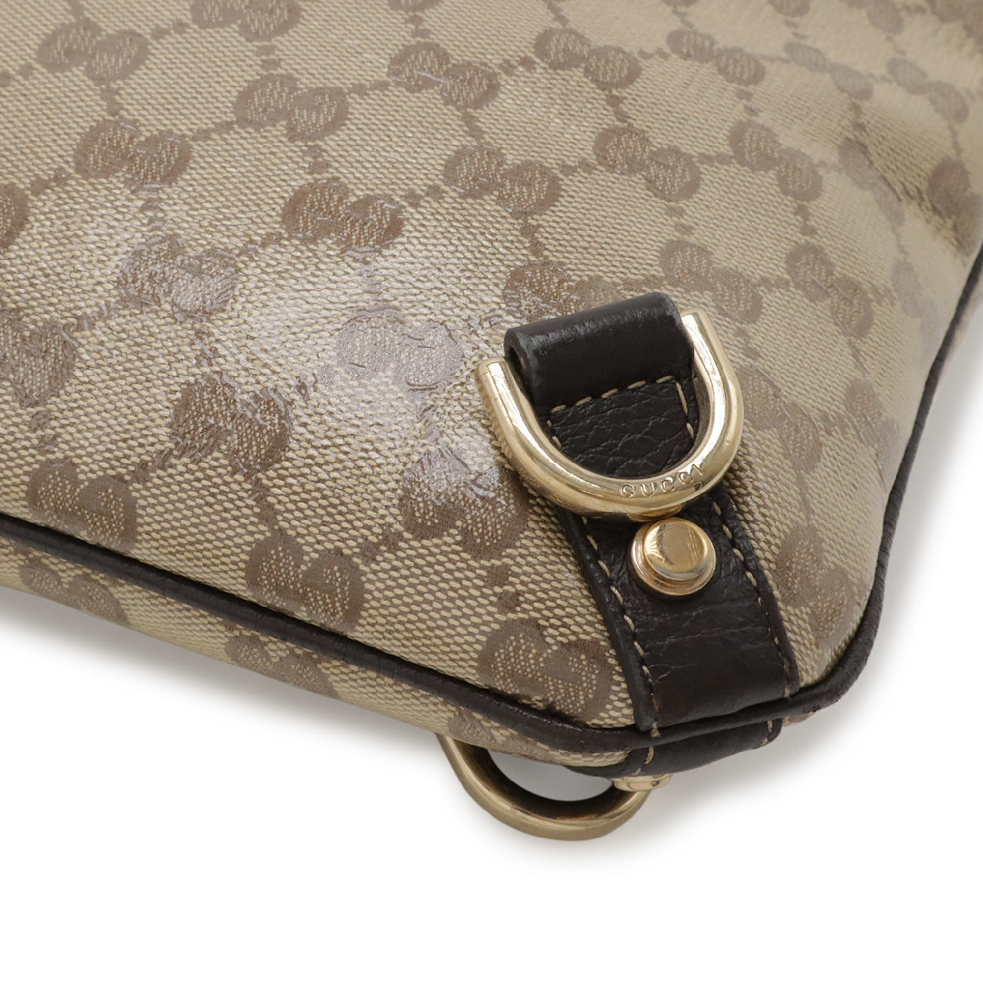 Gucci Beige Dark Brown Gg Crystal Coated Canvas Leather Shoulder Bag (Pre-Owned)