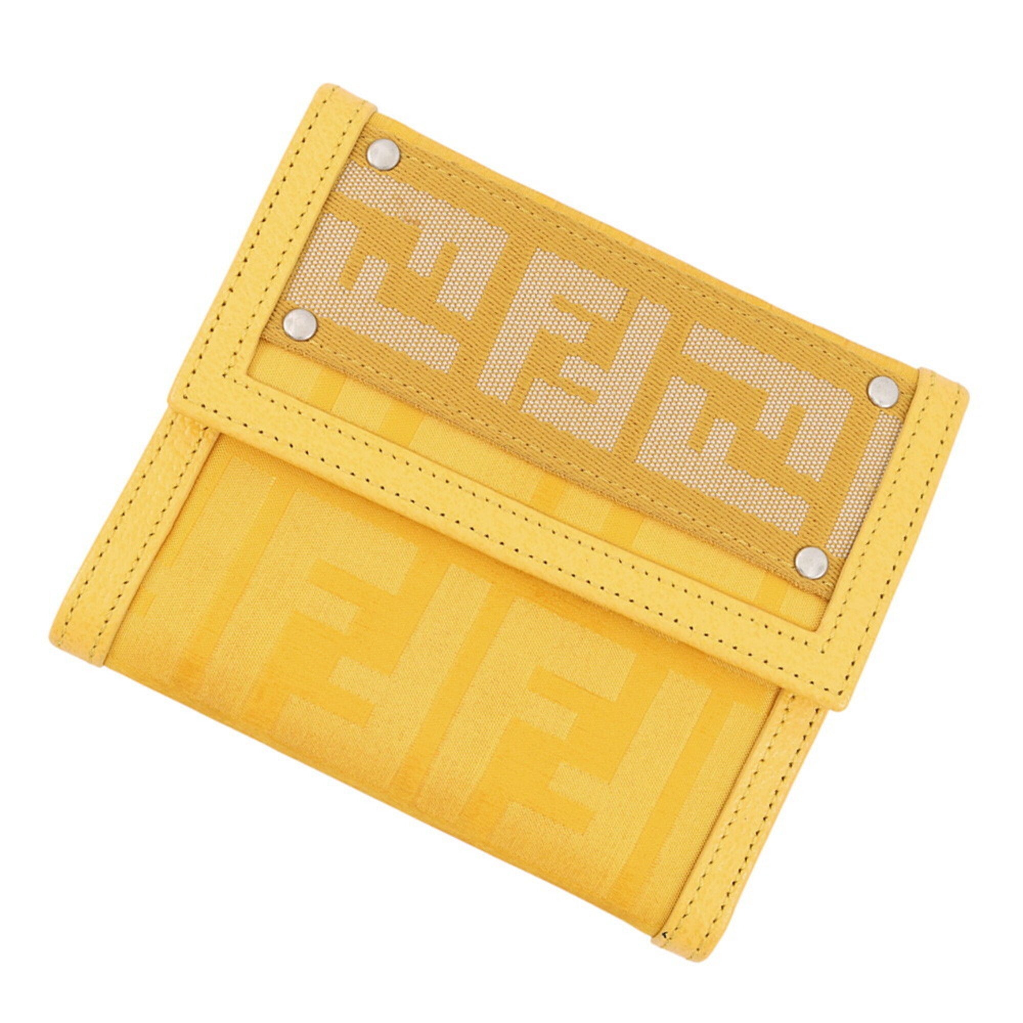 Fendi Zucca Yellow Nylon Canvas Leather Wallet (Tri-Fold) (Pre-Owned)