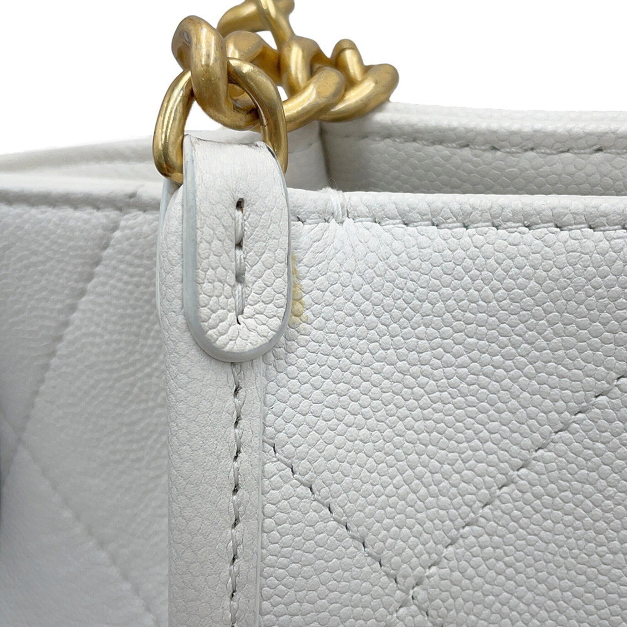 Chanel White Grained Calfskin Shoulder Bag Tote Bag (Pre-Owned)