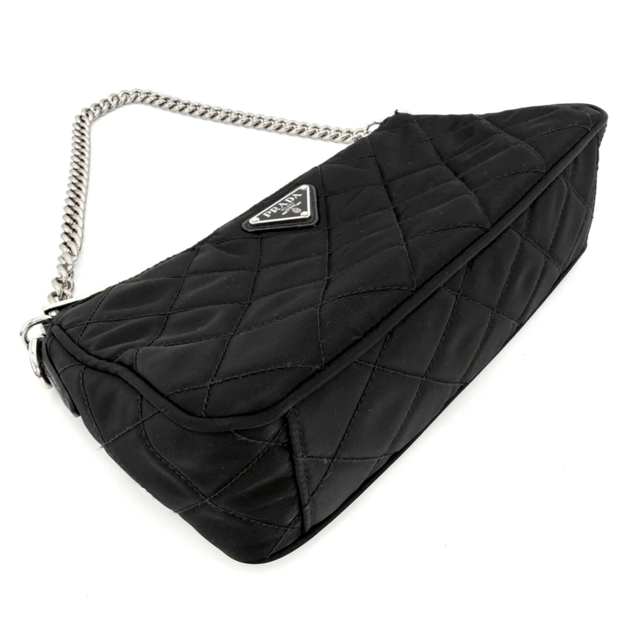Prada Black Nylon Leather Handbag Shoulder Bag (Pre-Owned)