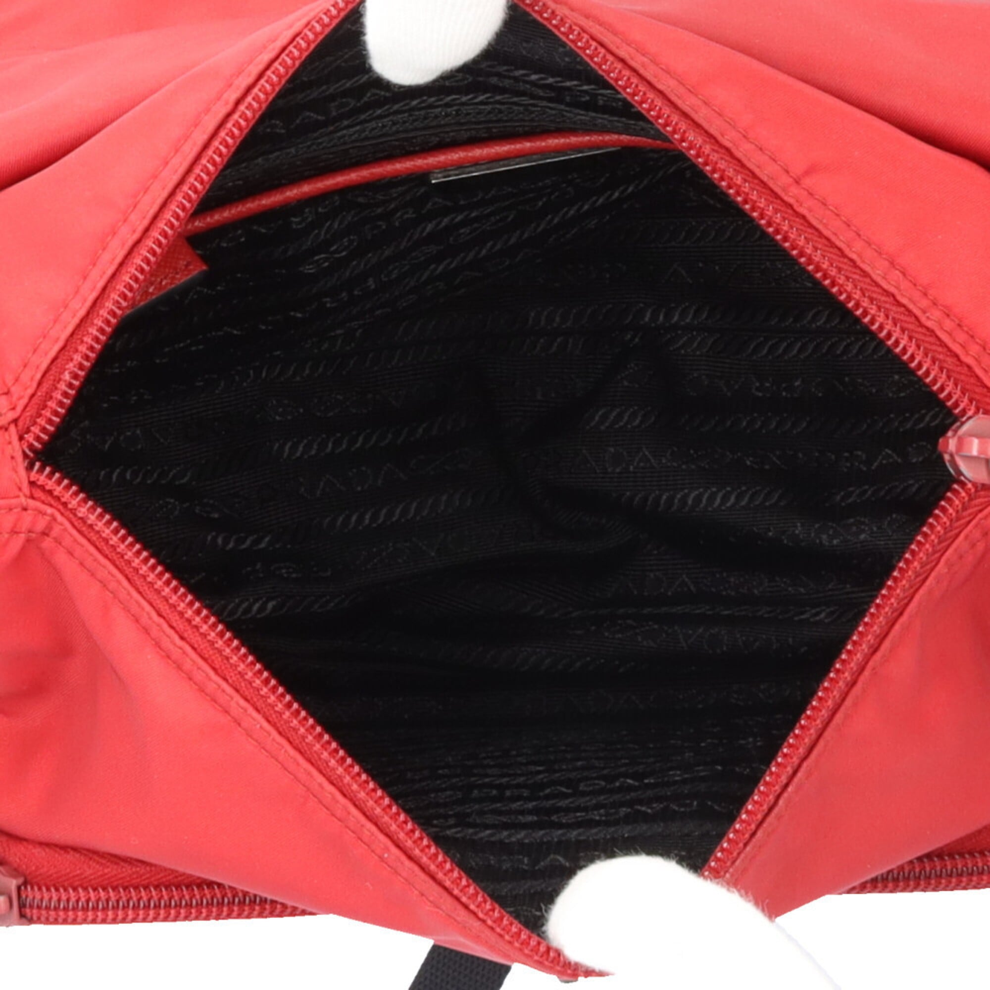 Prada Red Color Nylon Shoulder Bag (Pre-Owned)