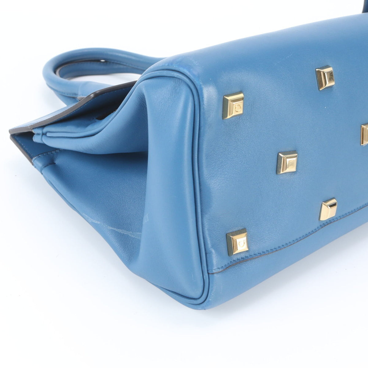 Salvatore Ferragamo Gancini Blue Leather Handbag Tote Bag (Pre-Owned)