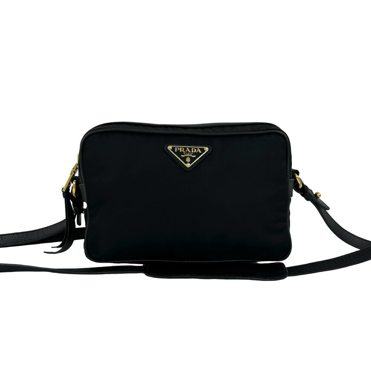 Prada Black Nylon Leather Pochette Shoulder Bag (Pre-Owned)