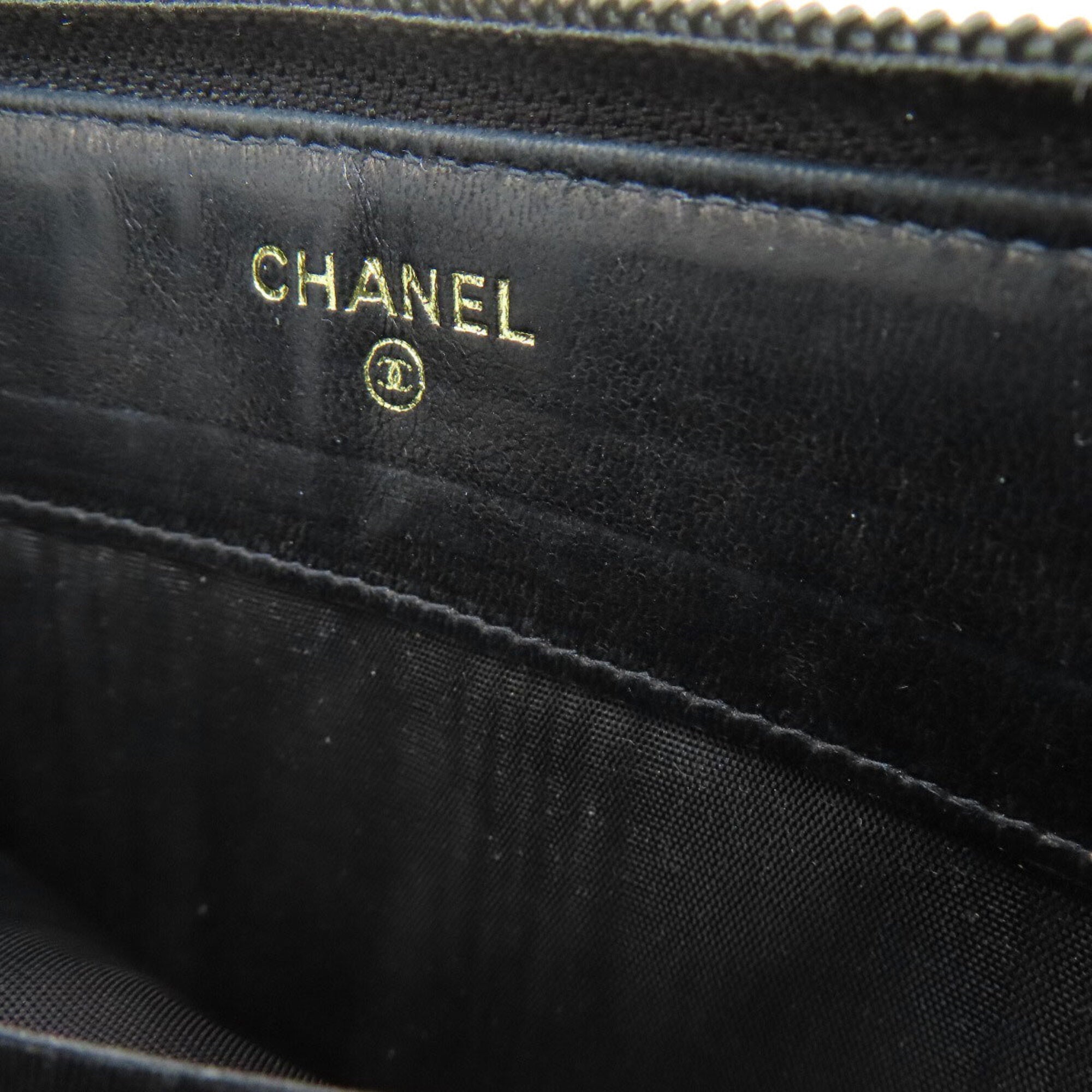 Chanel Black Grained Calfskin Long Wallet (Bi-Fold) (Pre-Owned)