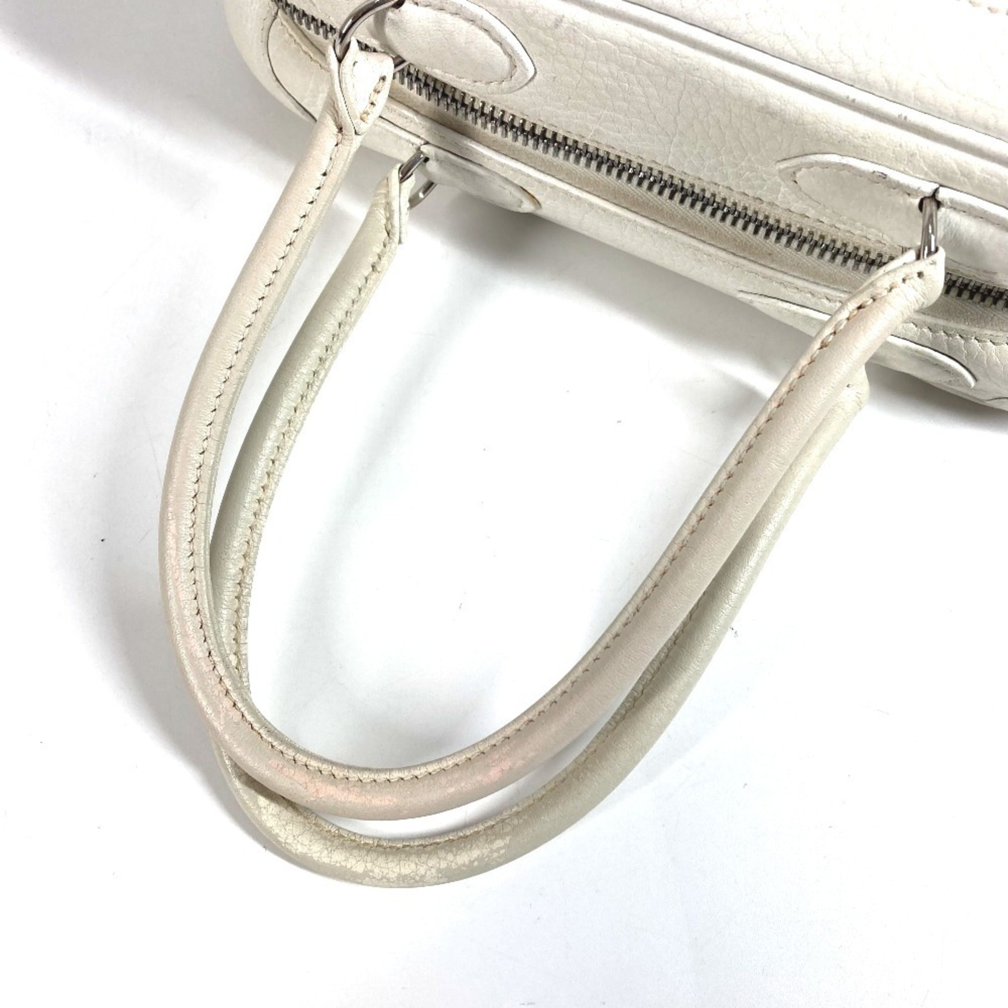Hermes White Leather Boston Bag Handbag (Pre-Owned)