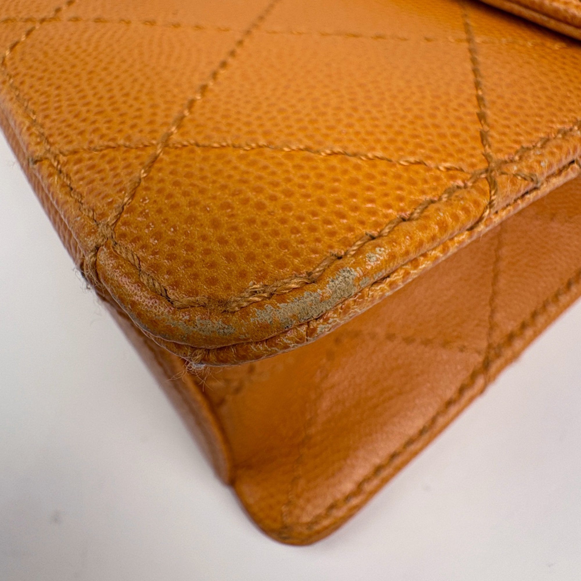Chanel Orange Grained Calfskin Shoulder Bag (Pre-Owned)