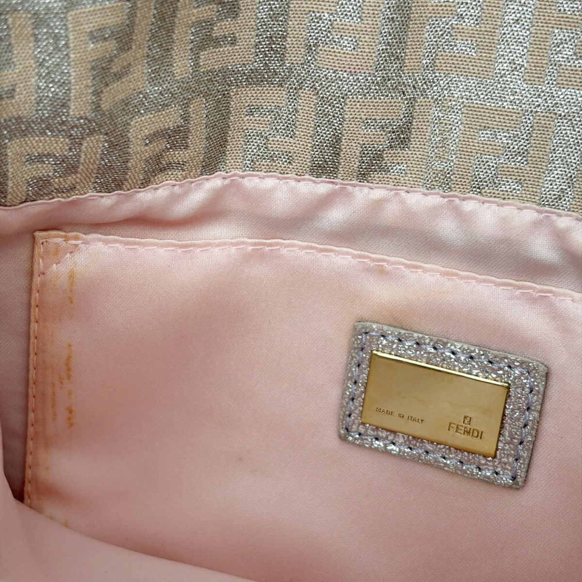 Fendi Zucchino Beige Silver Canvas Leather Pochette Shoulder Bag (Pre-Owned)