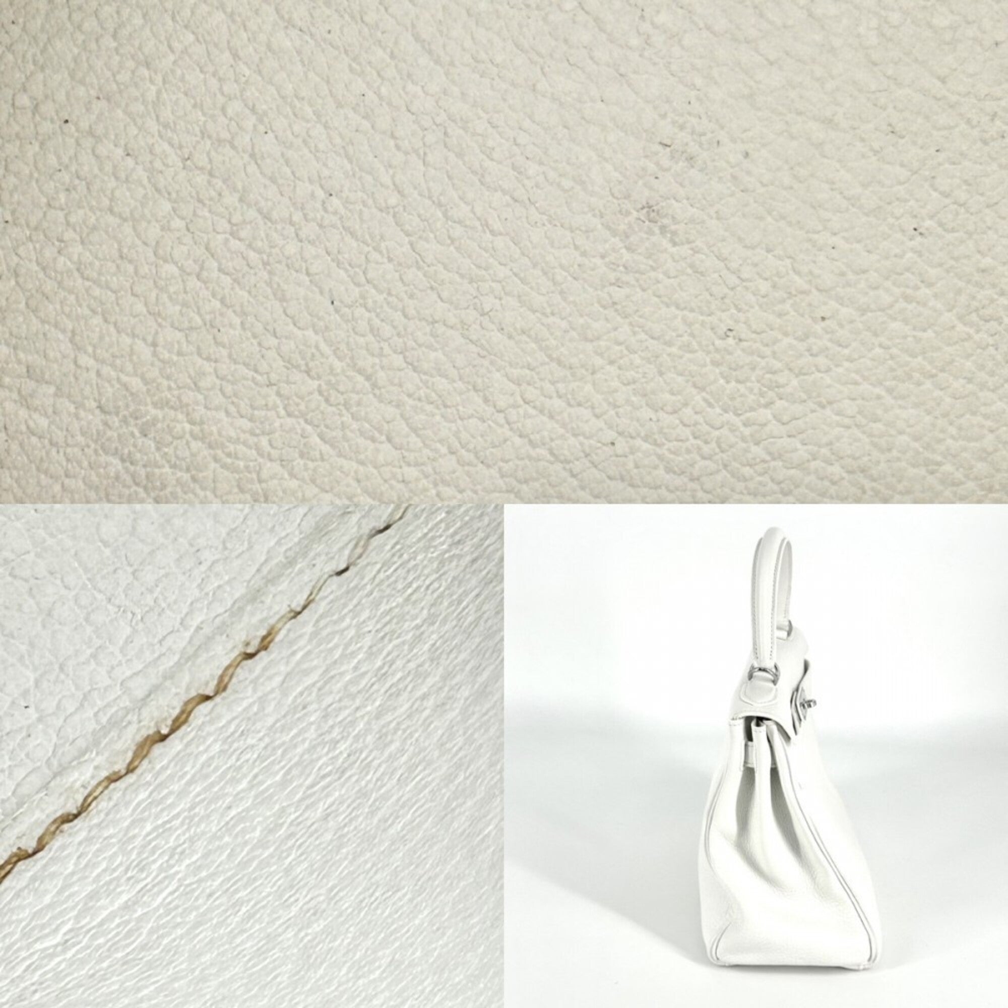 Hermes Kelly White Taurillon Clemence Leather Handbag Shoulder Bag (Pre-Owned)