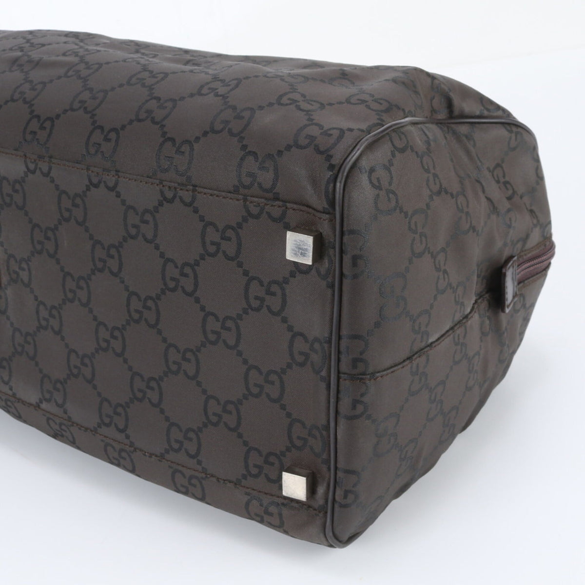 Gucci Brown Leather Nylon Boston Bag Tote Bag (Pre-Owned)