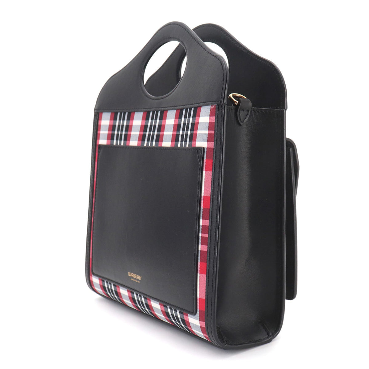 Burberry Black Red Color Leather Nylon Handbag (Pre-Owned)