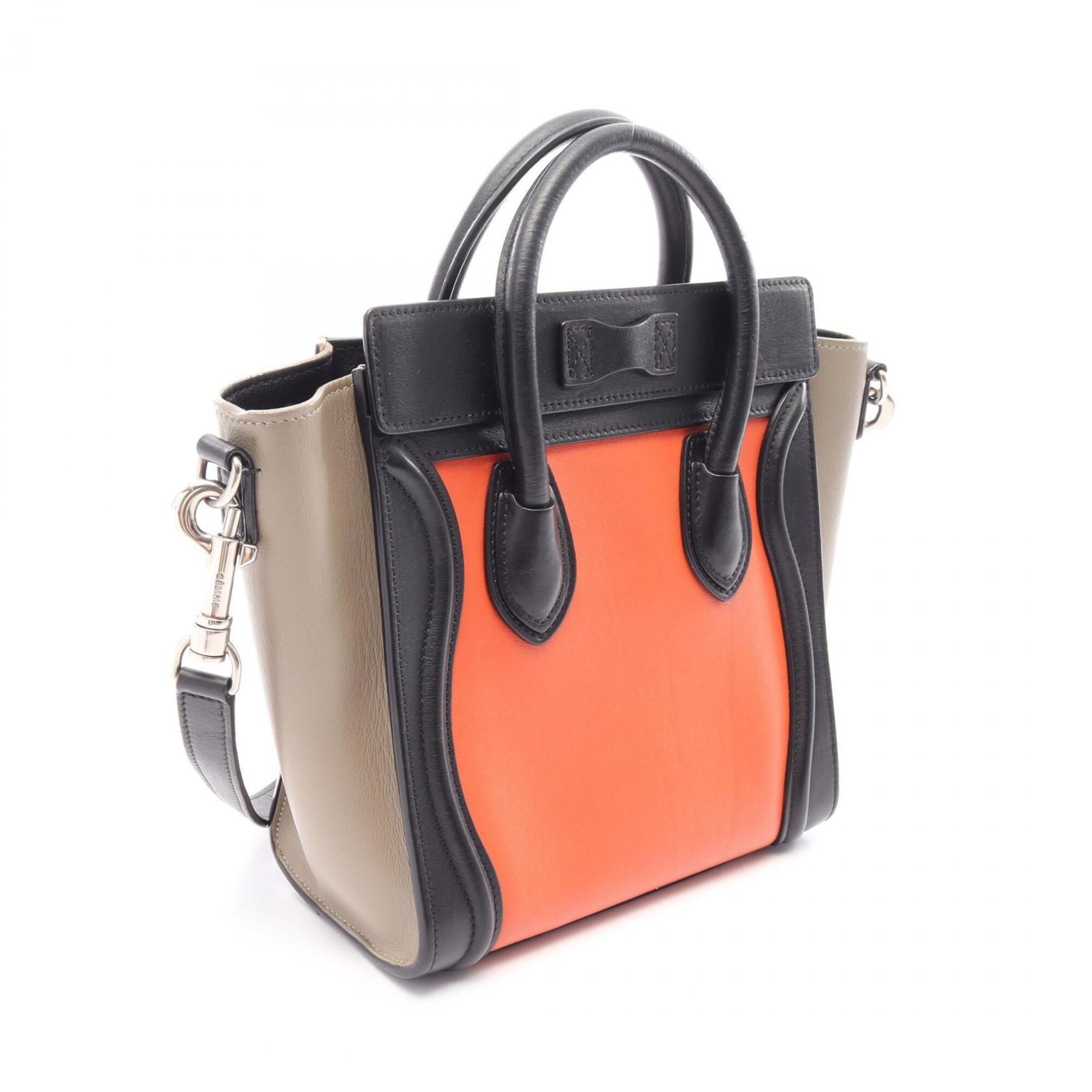 Celine Beige Black Orange Leather Handbag (Pre-Owned)