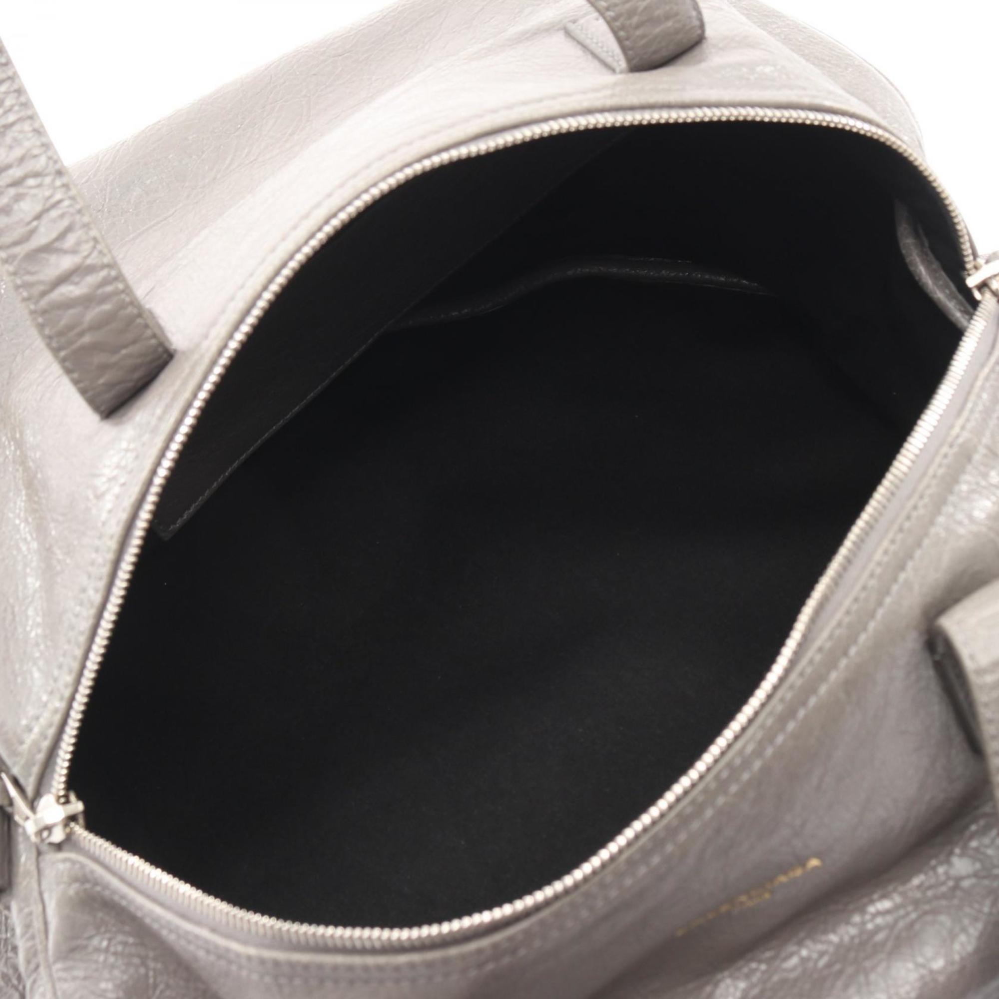 Balenciaga Gray Leather Boston Bag Handbag (Pre-Owned)