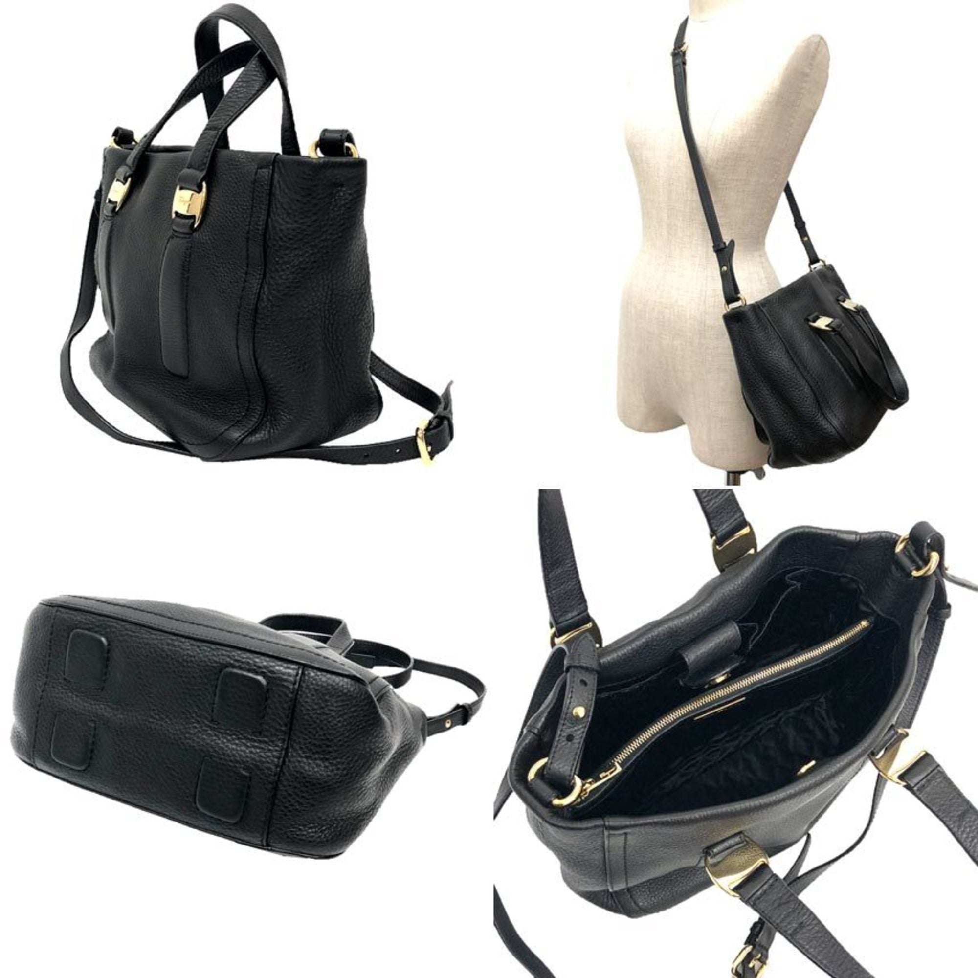 Salvatore Ferragamo Black Leather Handbag Shoulder Bag (Pre-Owned)