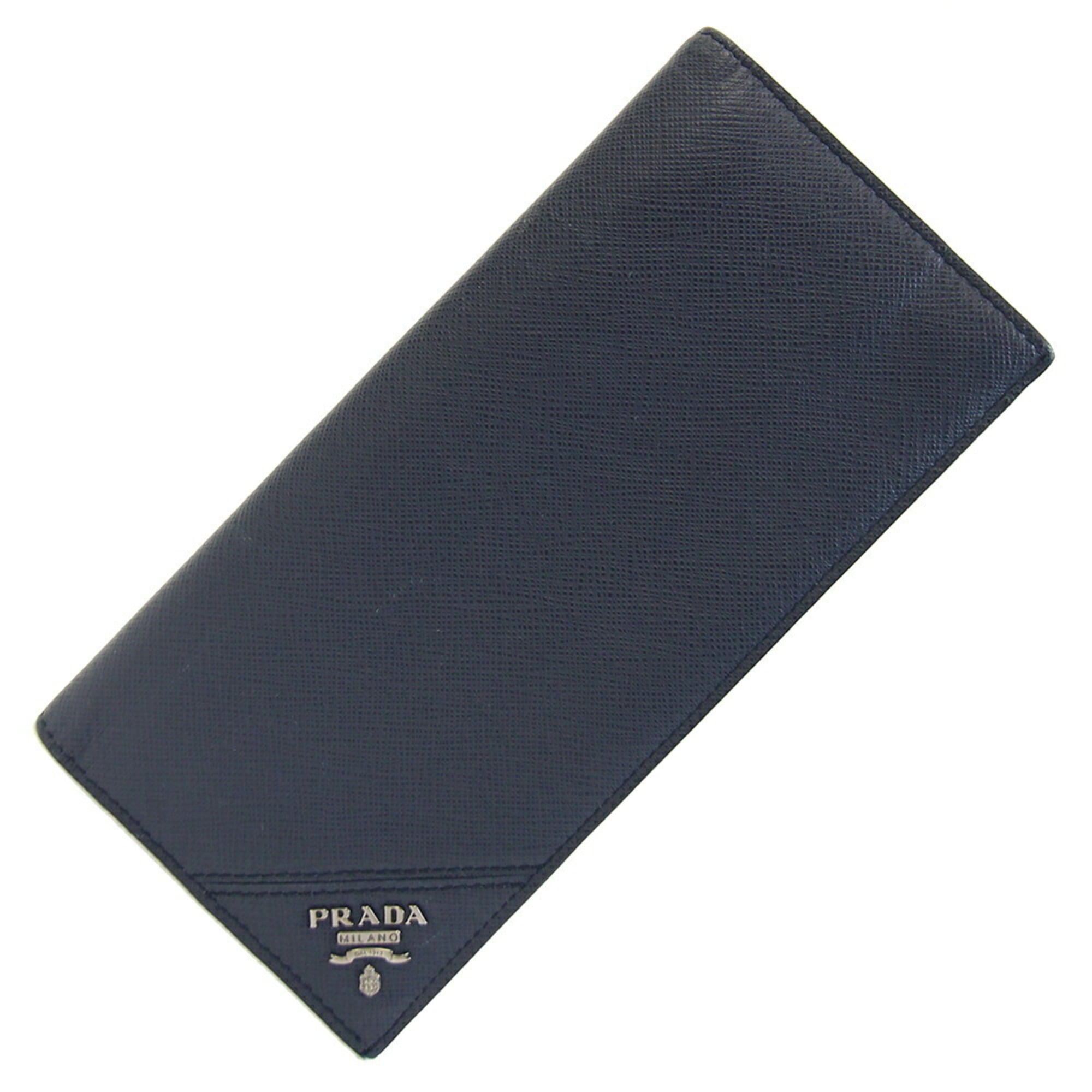 Prada Navy Leather Long Wallet (Bi-Fold) (Pre-Owned)