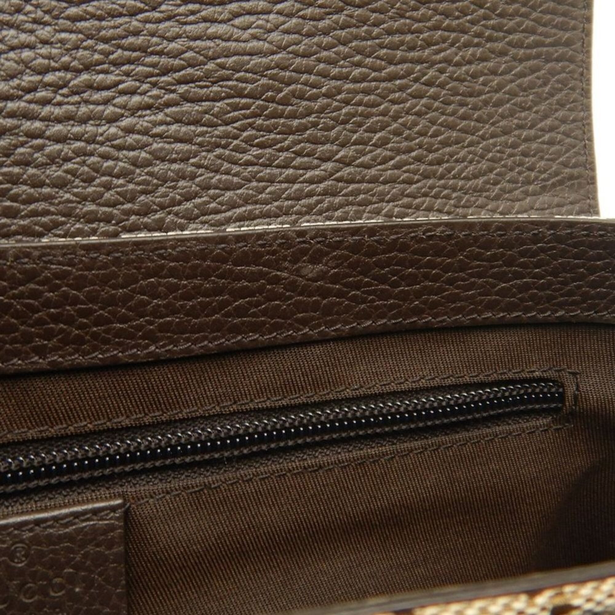 Gucci Gg Canvas Beige Dark Brown Gg Canvas Leather Messenger Bag Shoulder Bag (Pre-Owned)