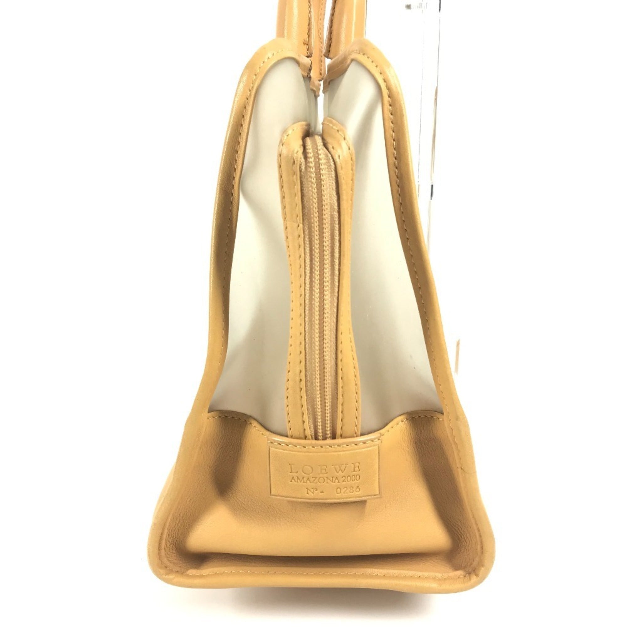 Loewe Amazona Beige Vinyl Leather Boston Bag Handbag (Pre-Owned)