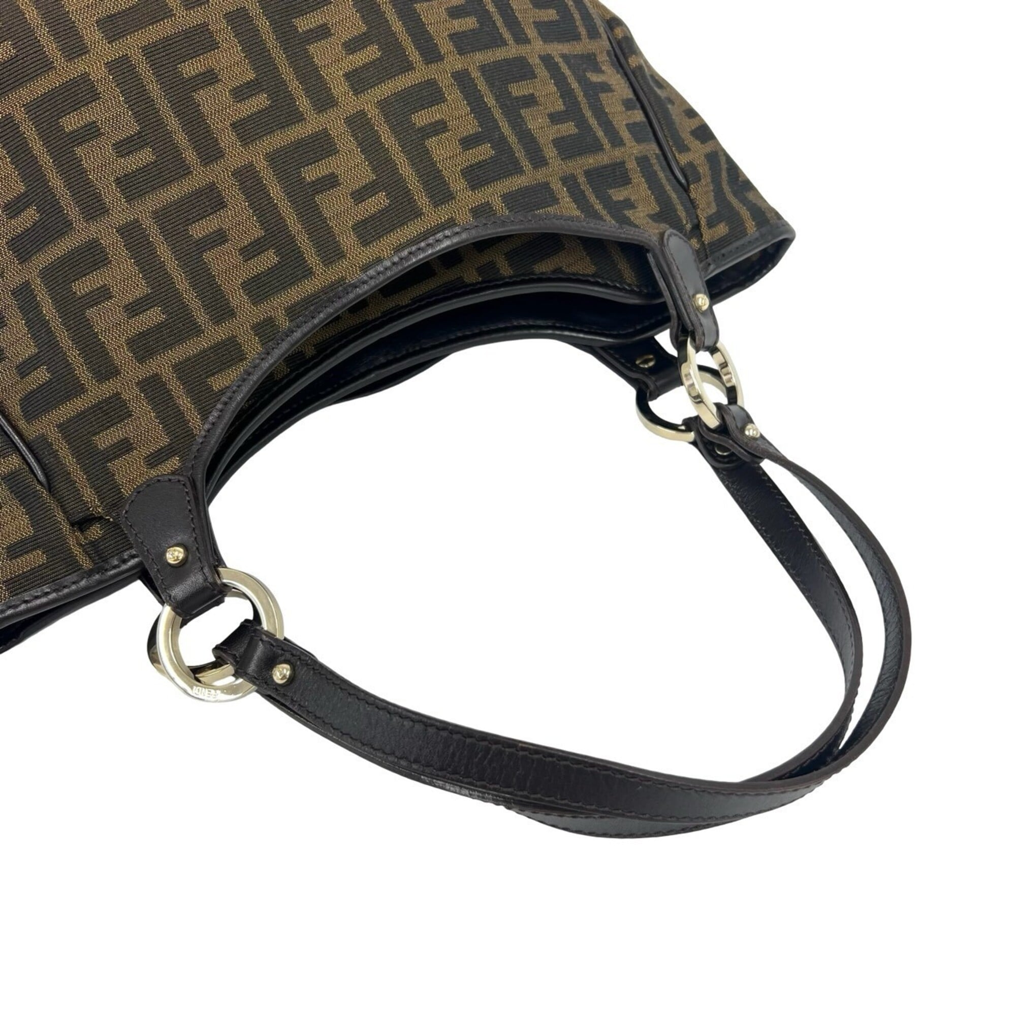 Fendi Black Brown Canvas Leather Handbag Tote Bag (Pre-Owned)