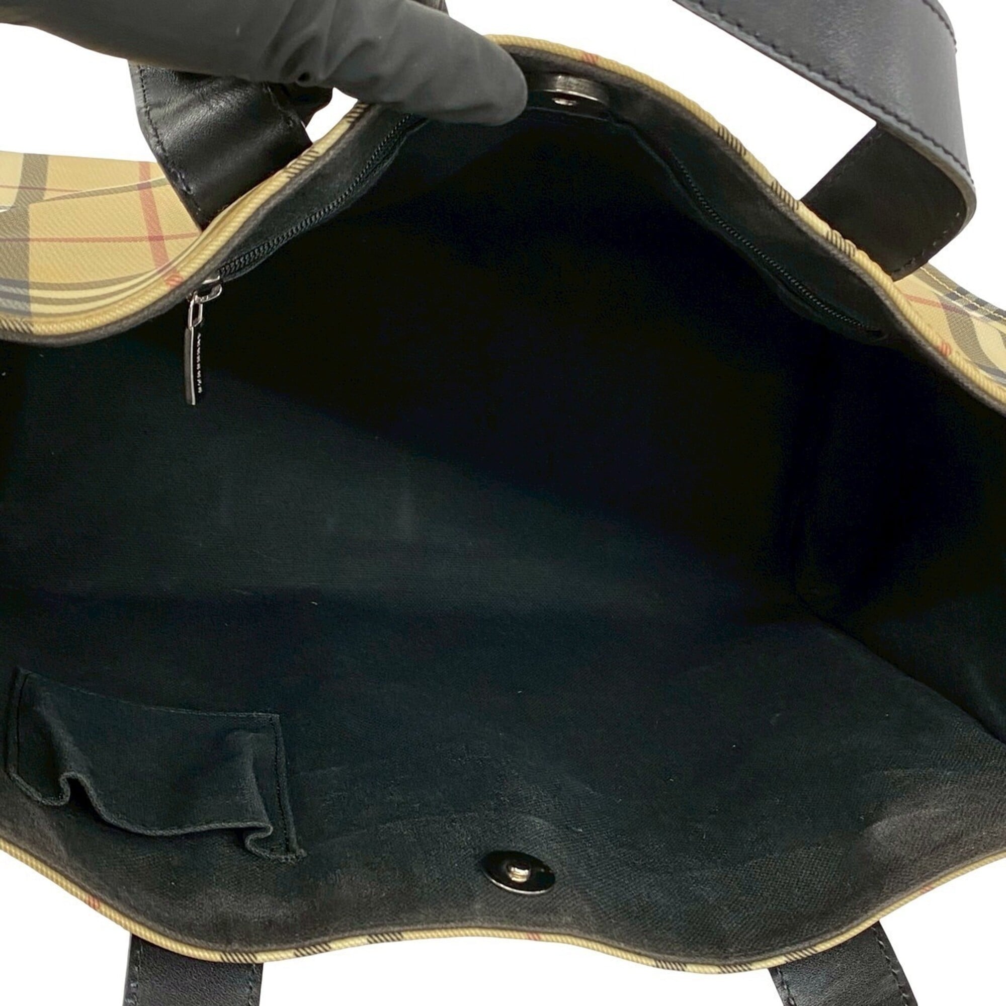 Burberry Beige Black Pvc Leather Handbag Tote Bag (Pre-Owned)