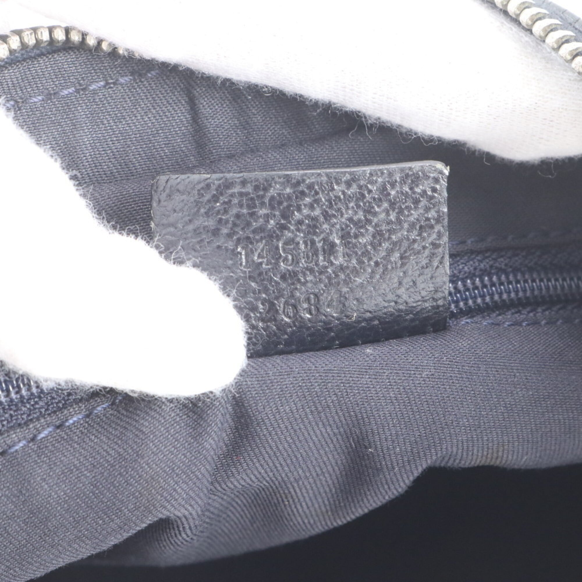 Gucci Black Leather Canvas Handbag Shoulder Bag (Pre-Owned)