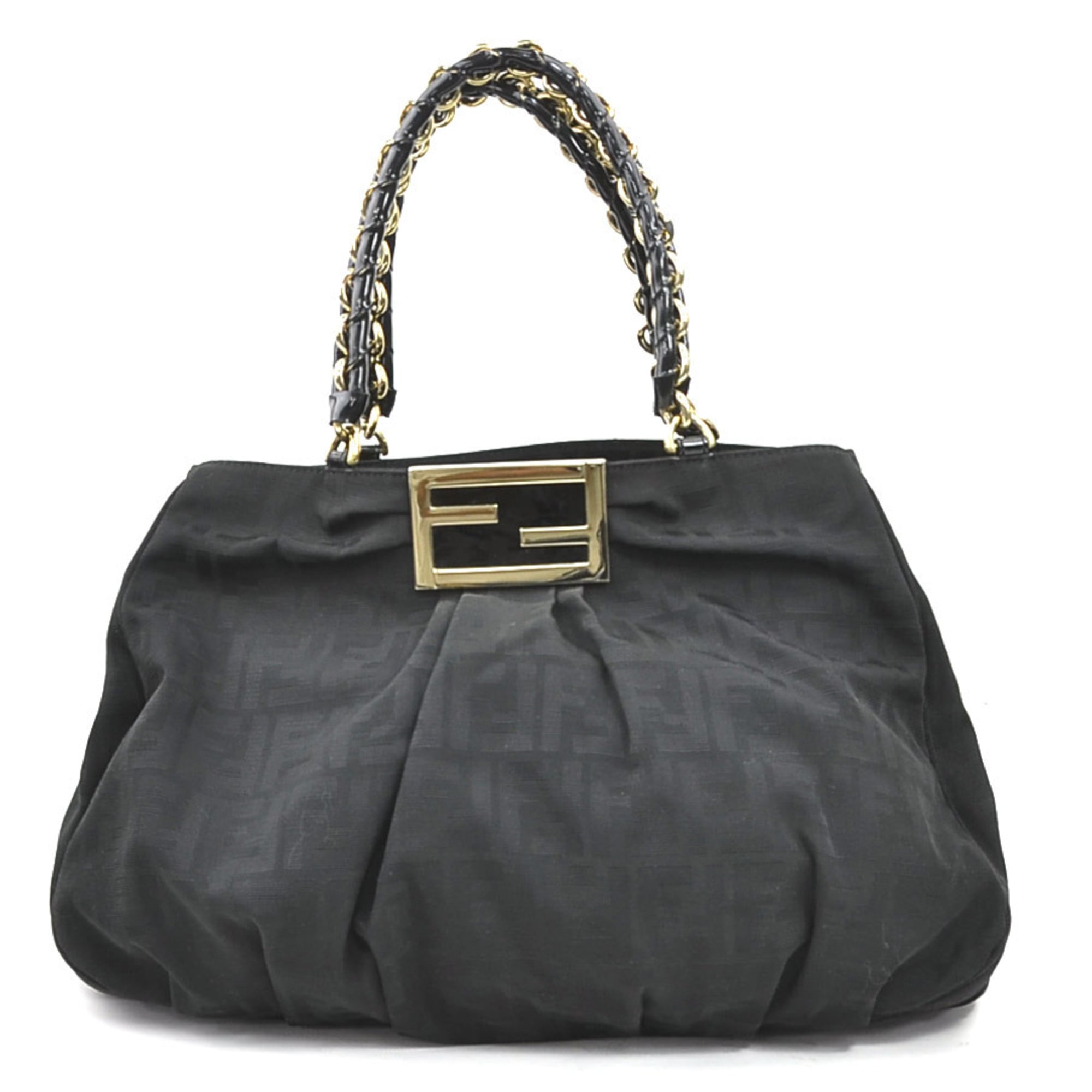 Fendi Black Nylon Canvas Patent Leather Shoulder Bag (Pre-Owned)