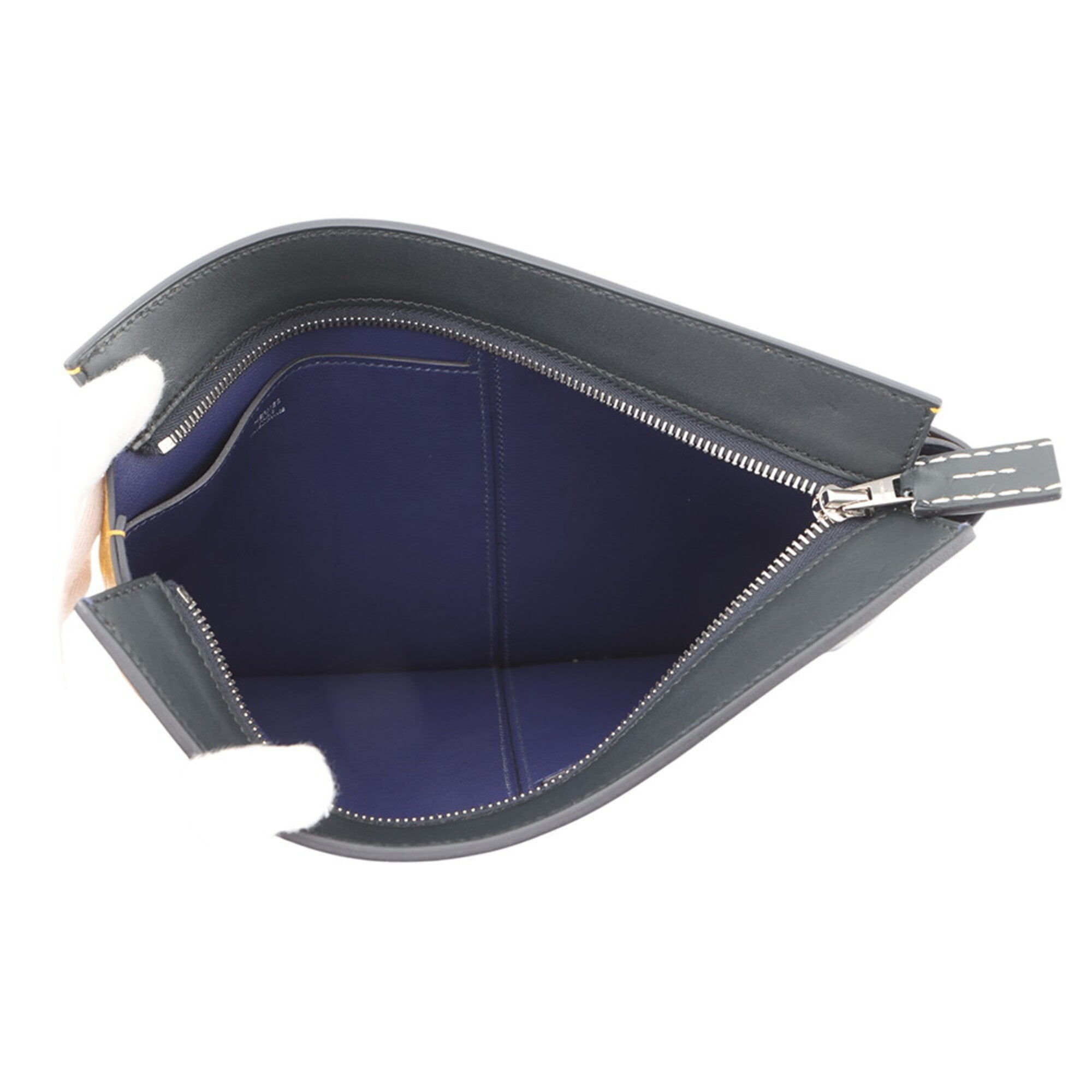 Hermes Kara Black Blue Jaune Box Calf Leather Clutch Bag Handbag (Pre-Owned)