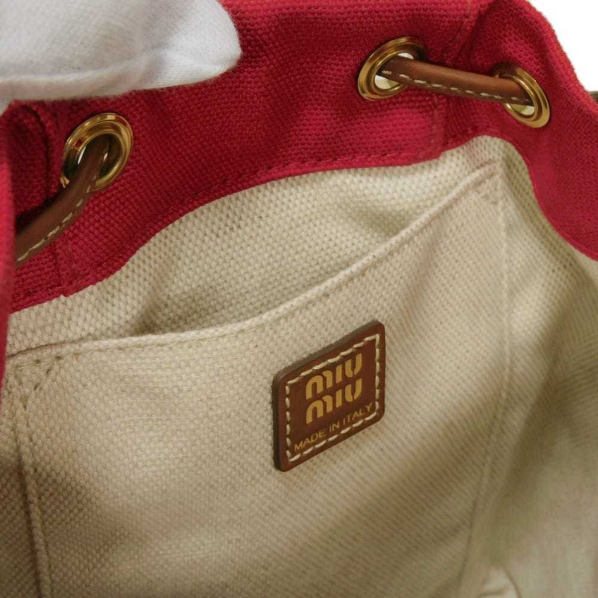 Miu Miu Red Color Cotton Canvas Backpack (Pre-Owned)