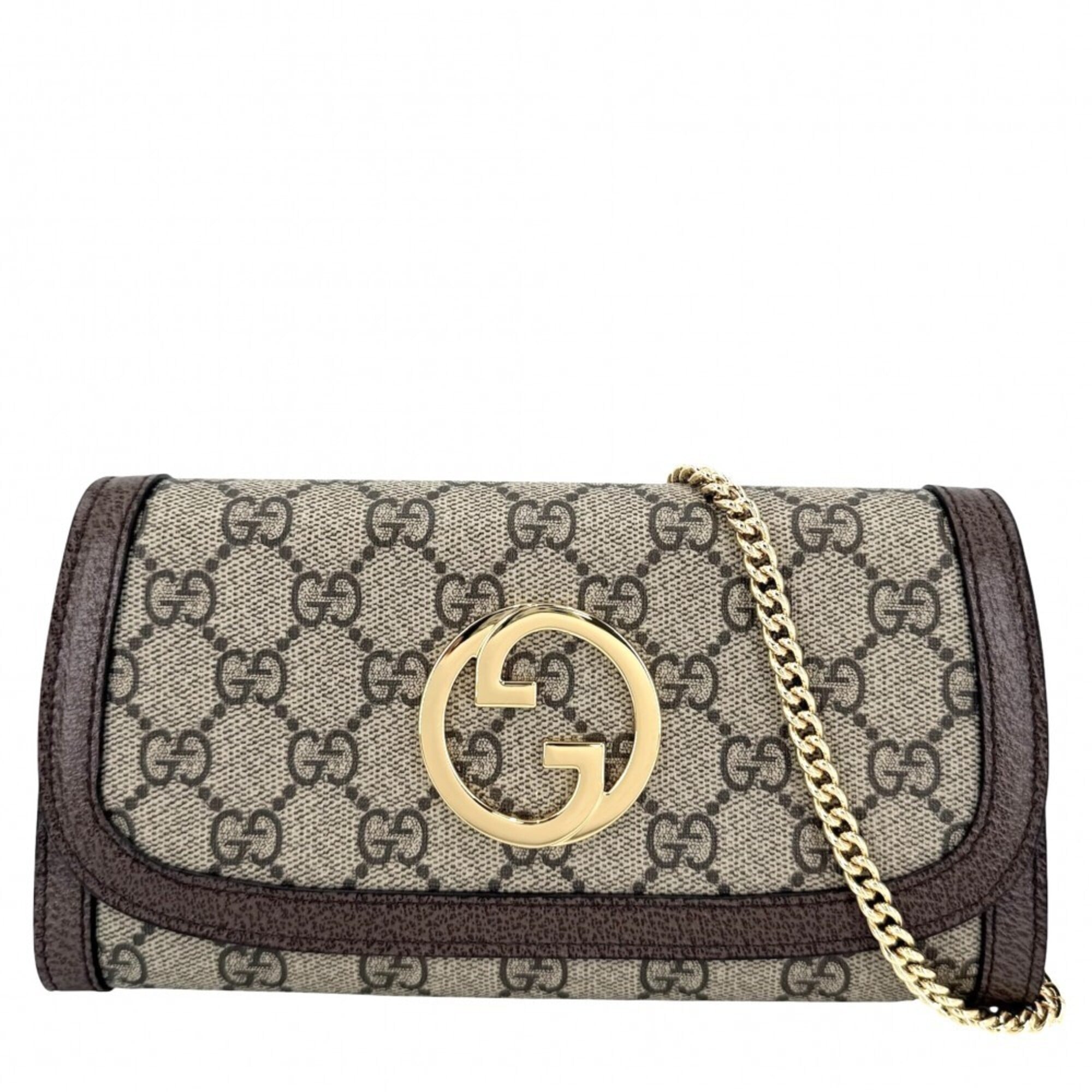Gucci Beige Gg Supreme Canvas Leather Chain/Shoulder Wallet (Pre-Owned)