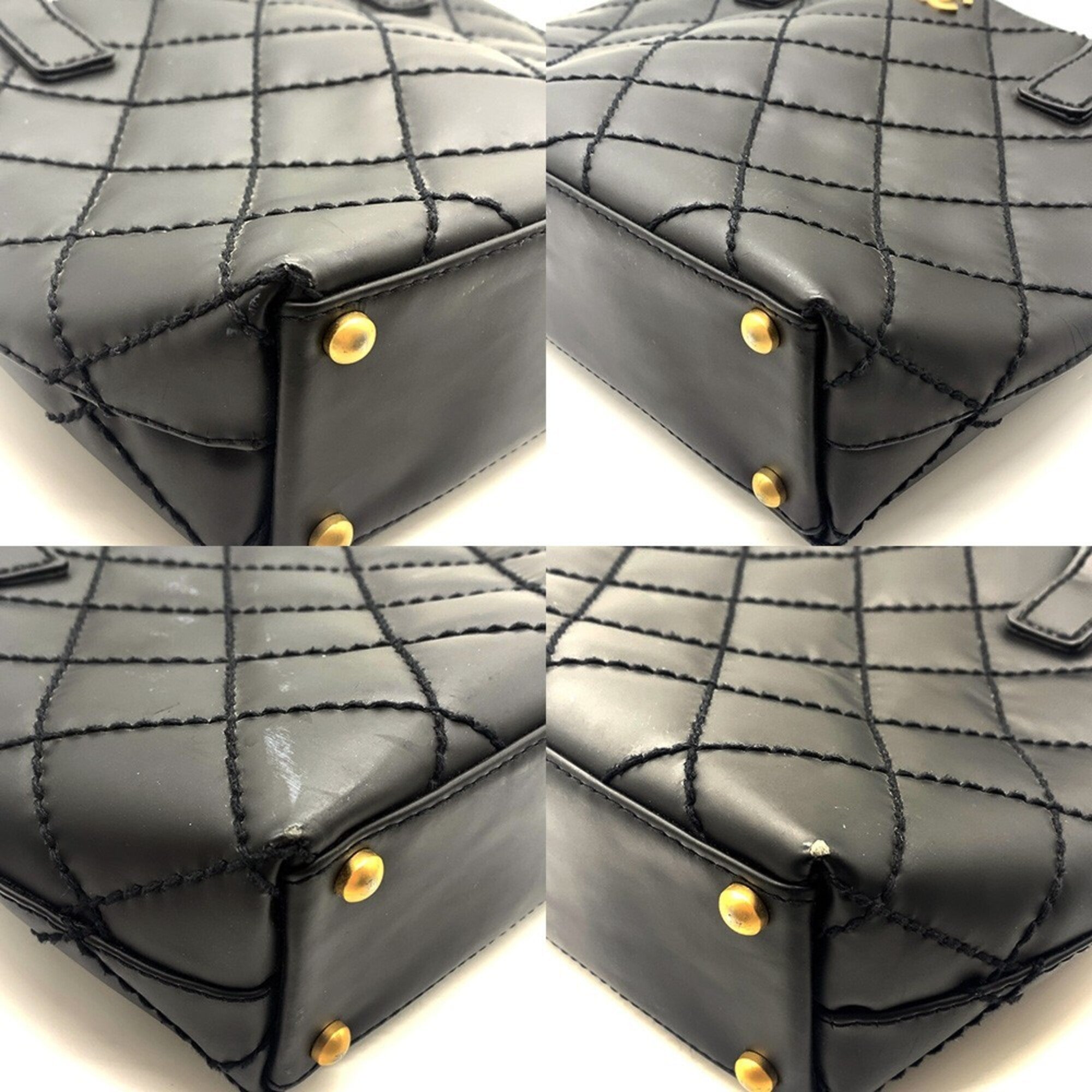 Chanel Wild Stitch Black Leather Handbag Tote Bag (Pre-Owned)