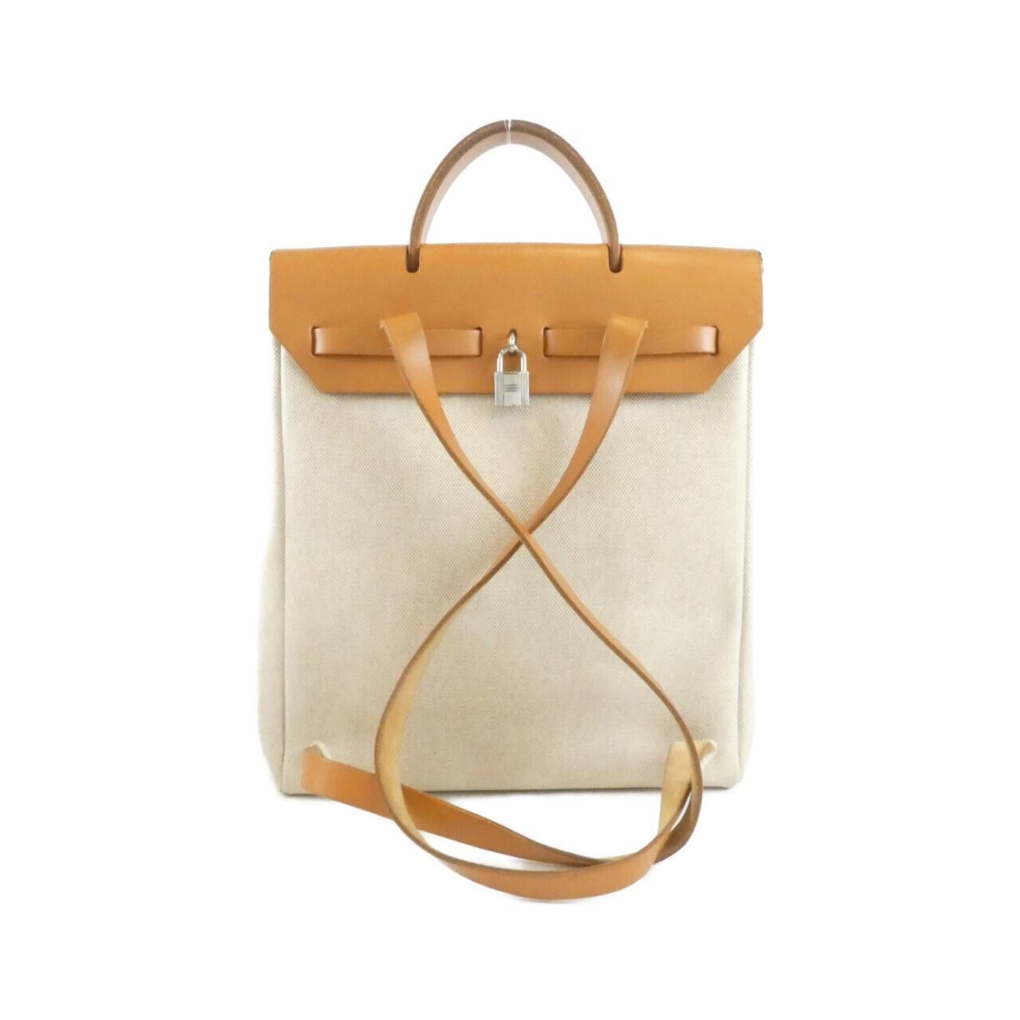 Hermes Her Bag Natural Toile H Backpack (Pre-Owned)