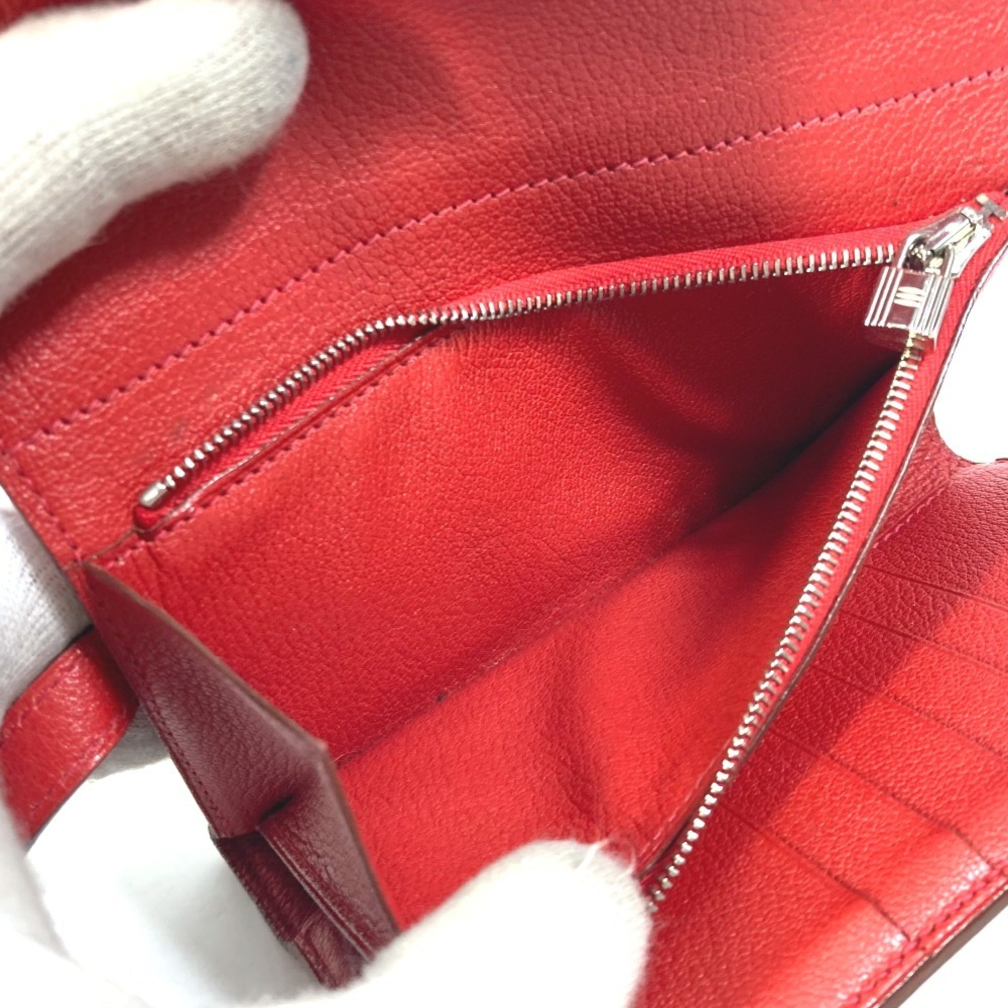 Hermes Red Color Chevre Leather Wallet (Tri-Fold) (Pre-Owned)