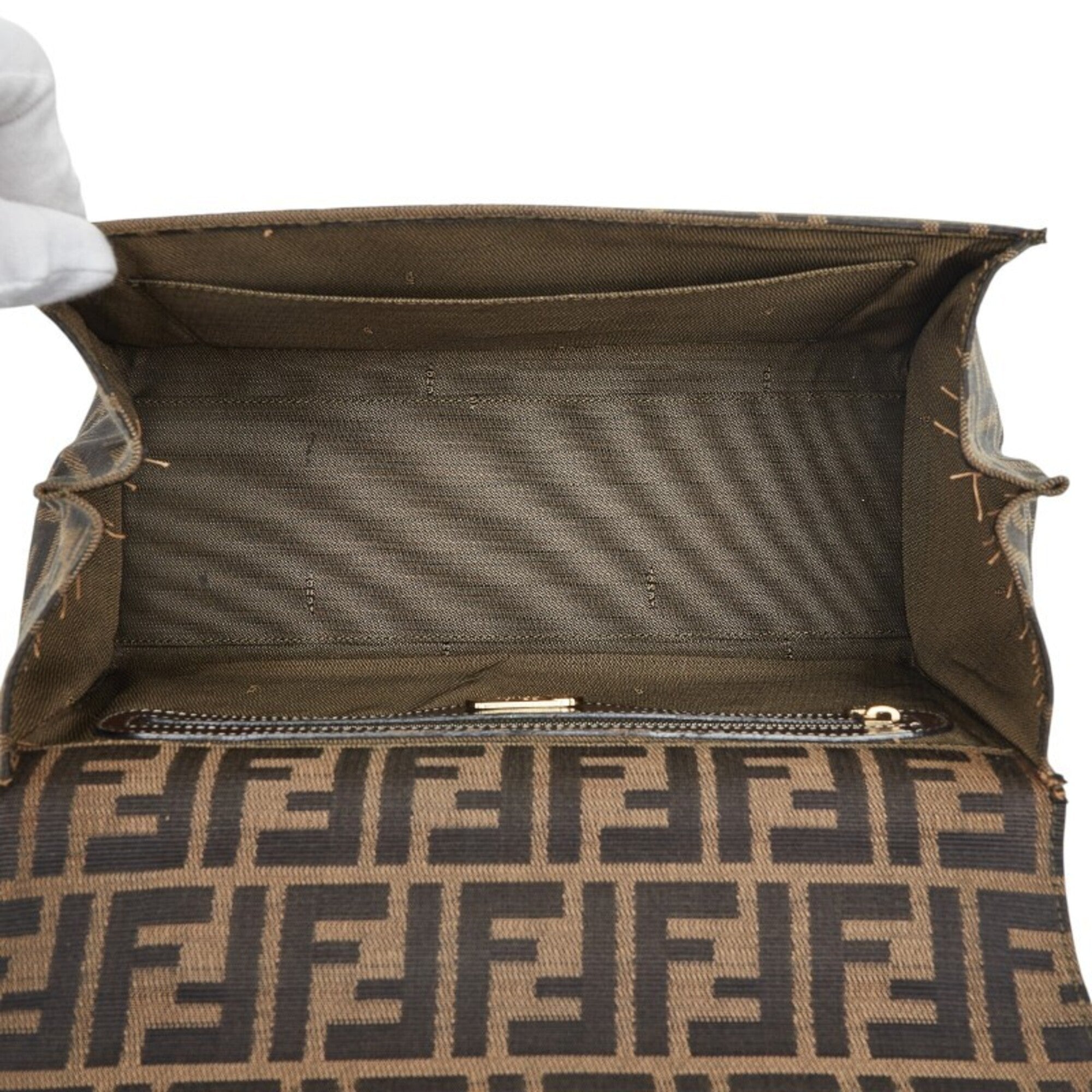 Fendi Brown Canvas Leather Handbag Shoulder Bag (Pre-Owned)