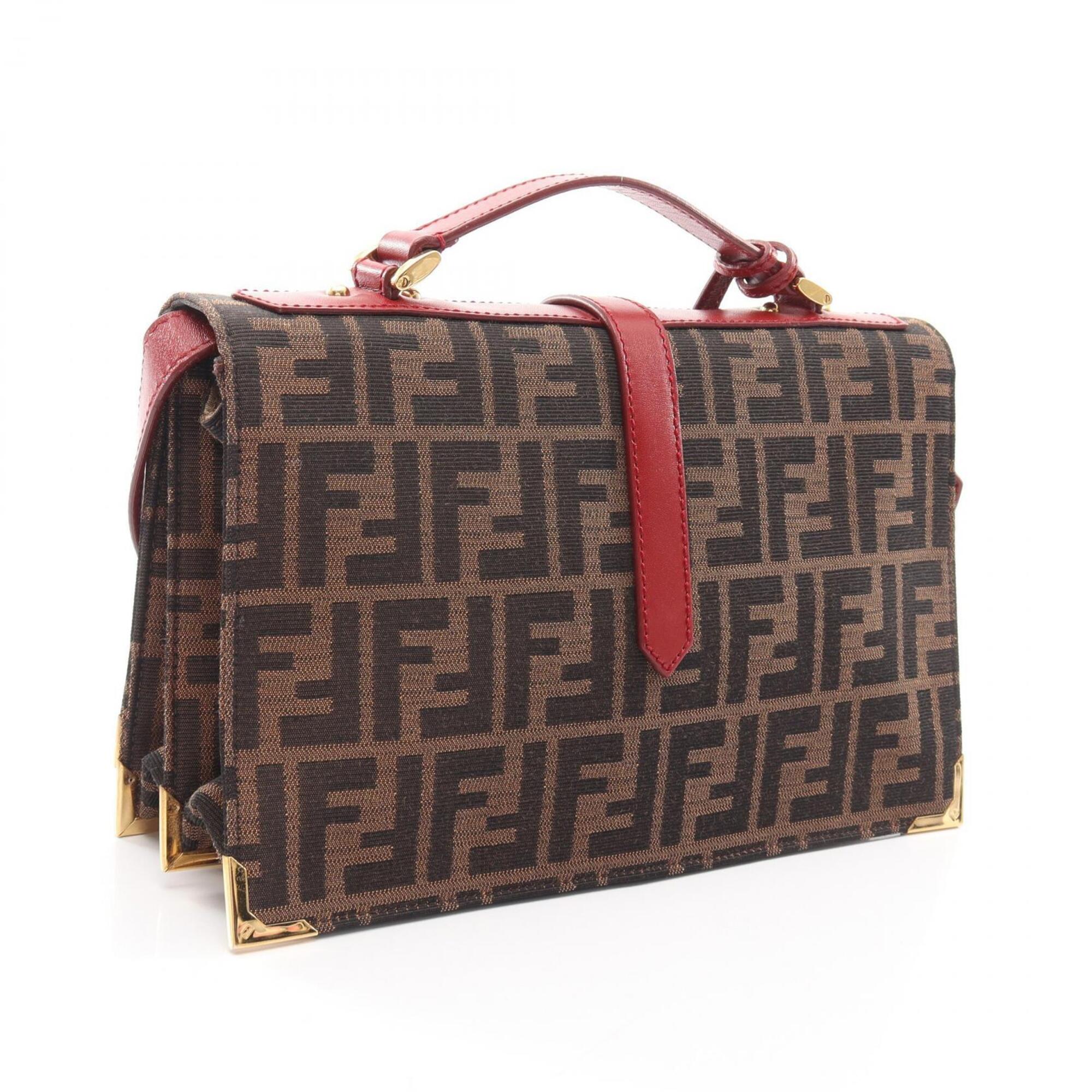 Fendi Black Brown Red Color Canvas Leather Handbag (Pre-Owned)