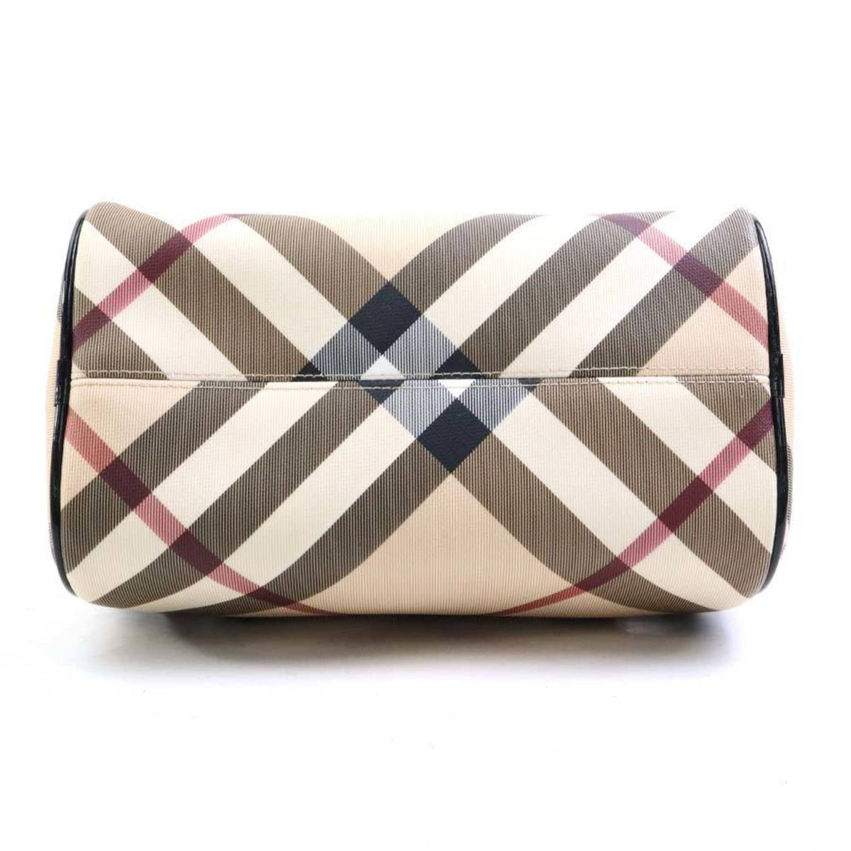 Burberry Beige Black Coated Canvas Patent Leather Handbag (Pre-Owned)