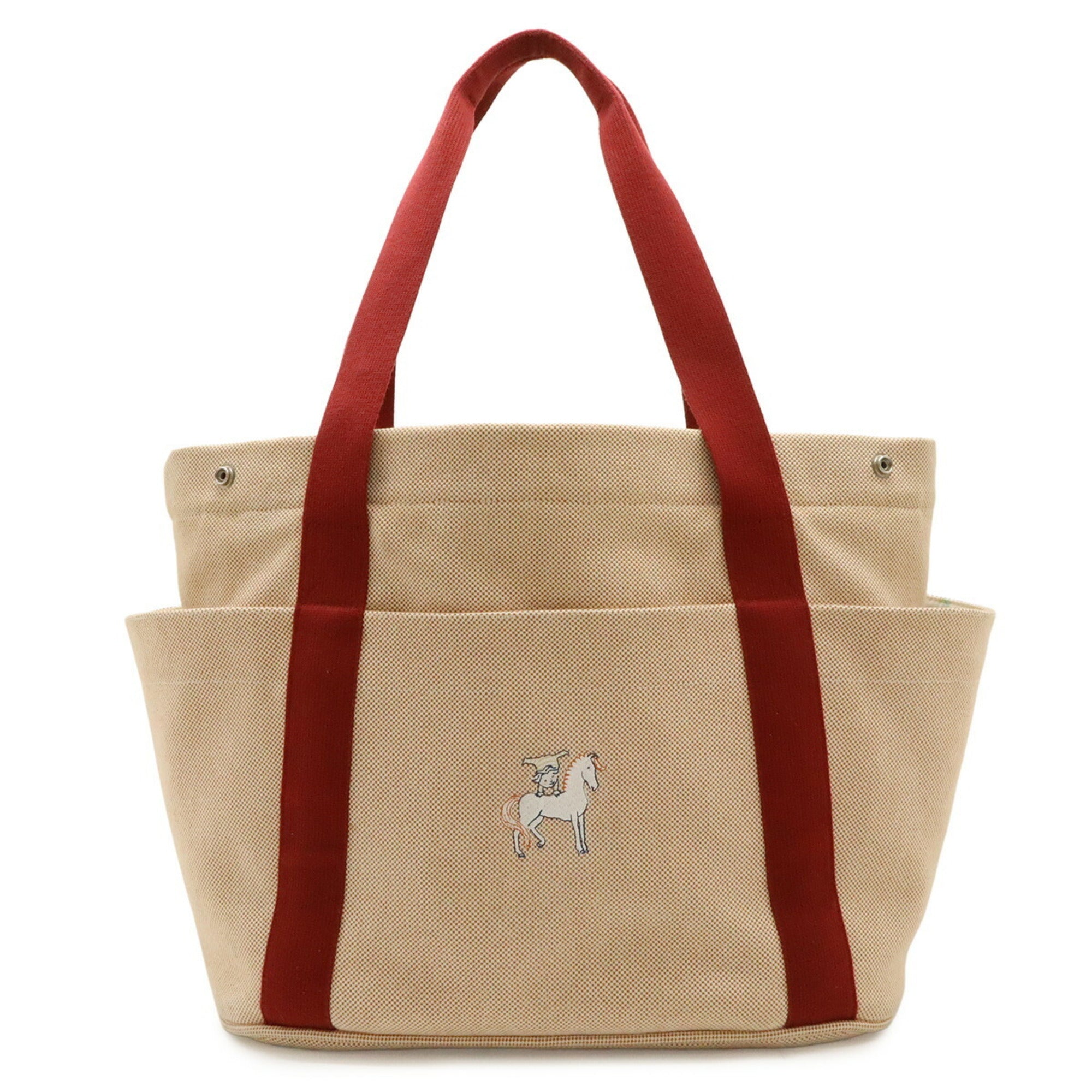 Hermes Orange Orange Red Red Color Embroidery Shoulder Bag Tote Bag (Pre-Owned)