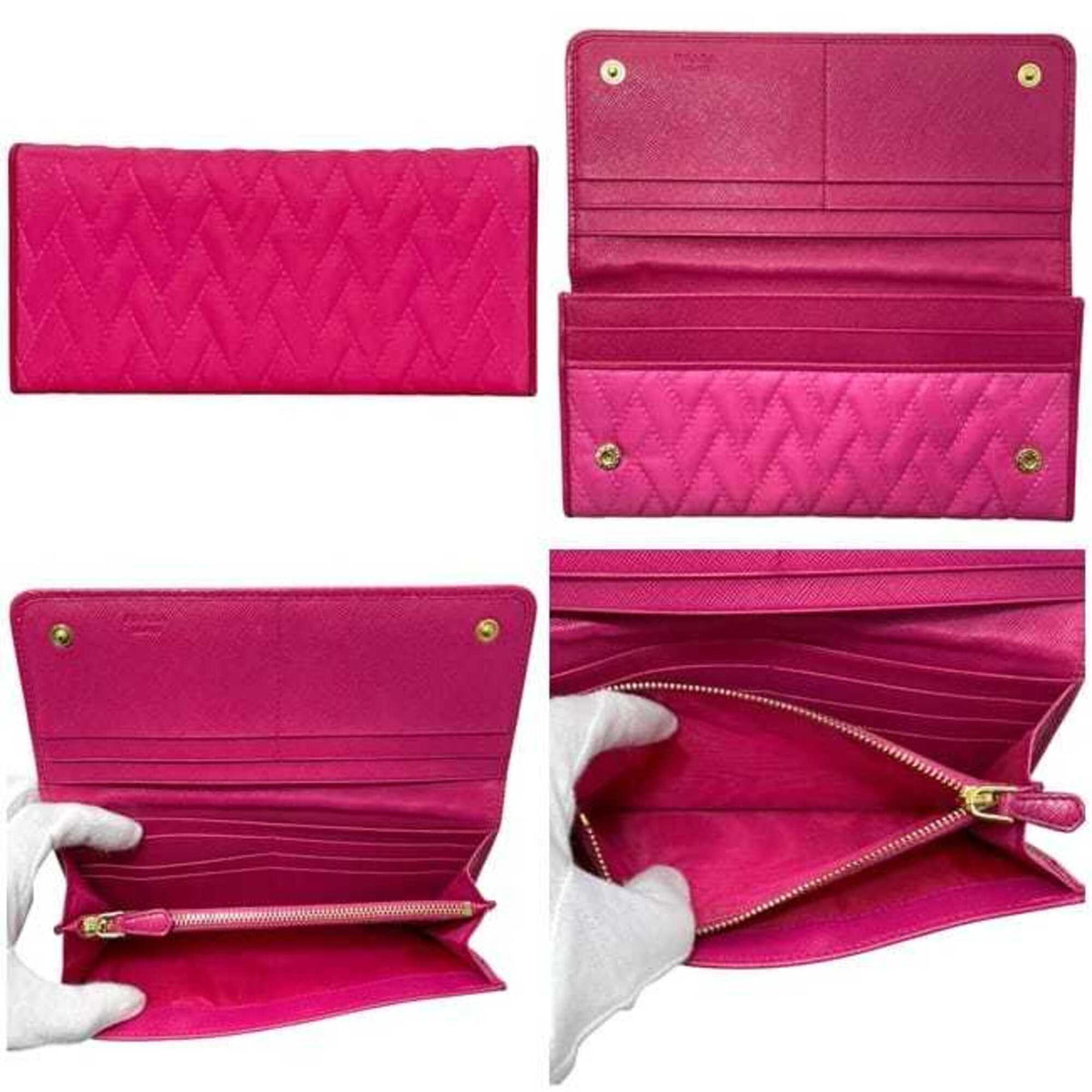 Prada Fuxia Pink Nylon Leather Long Wallet (Bi-Fold) (Pre-Owned)