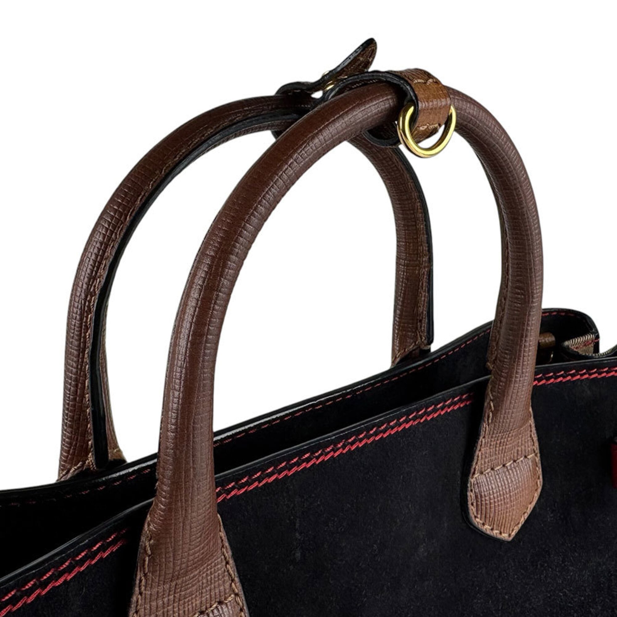 Burberry Black Brown Red Color Suede Leather Handbag Shoulder Bag (Pre-Owned)